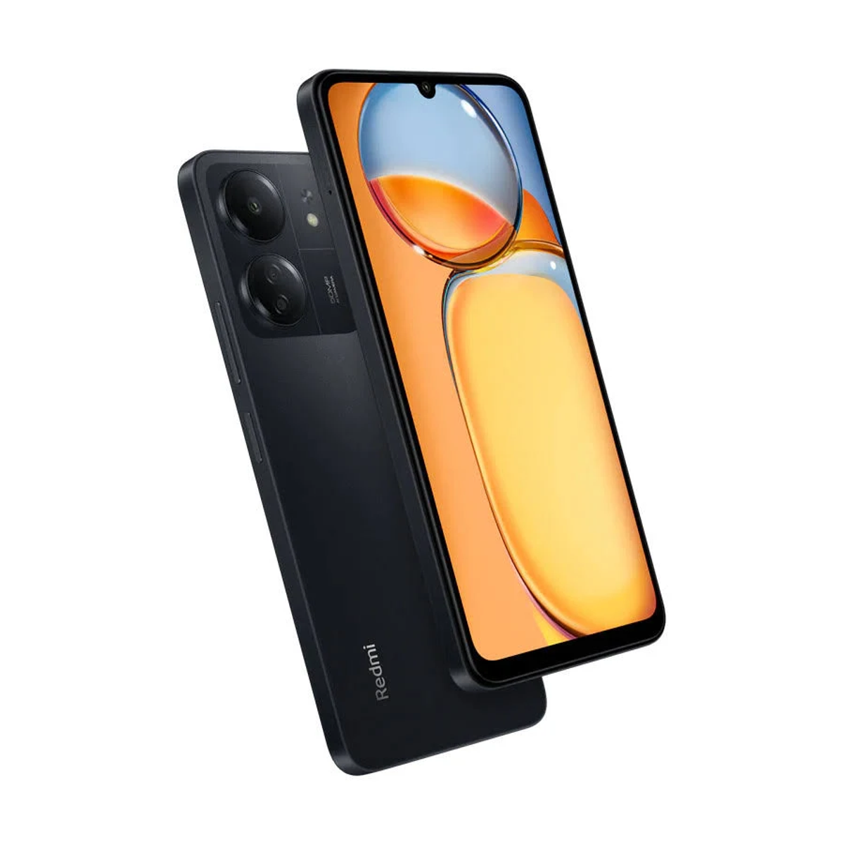 Uno smartphone nero con una configurazione a doppia fotocamera viene mostrato con la parte anteriore rivolta verso l'alto.