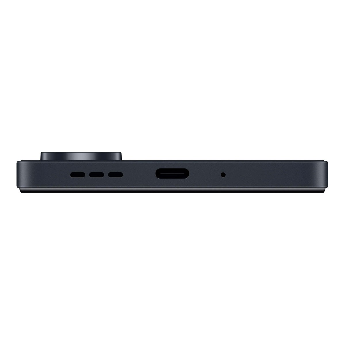 Vista laterale di uno smartphone nero con lenti della fotocamera, porte e pulsanti visibili.
