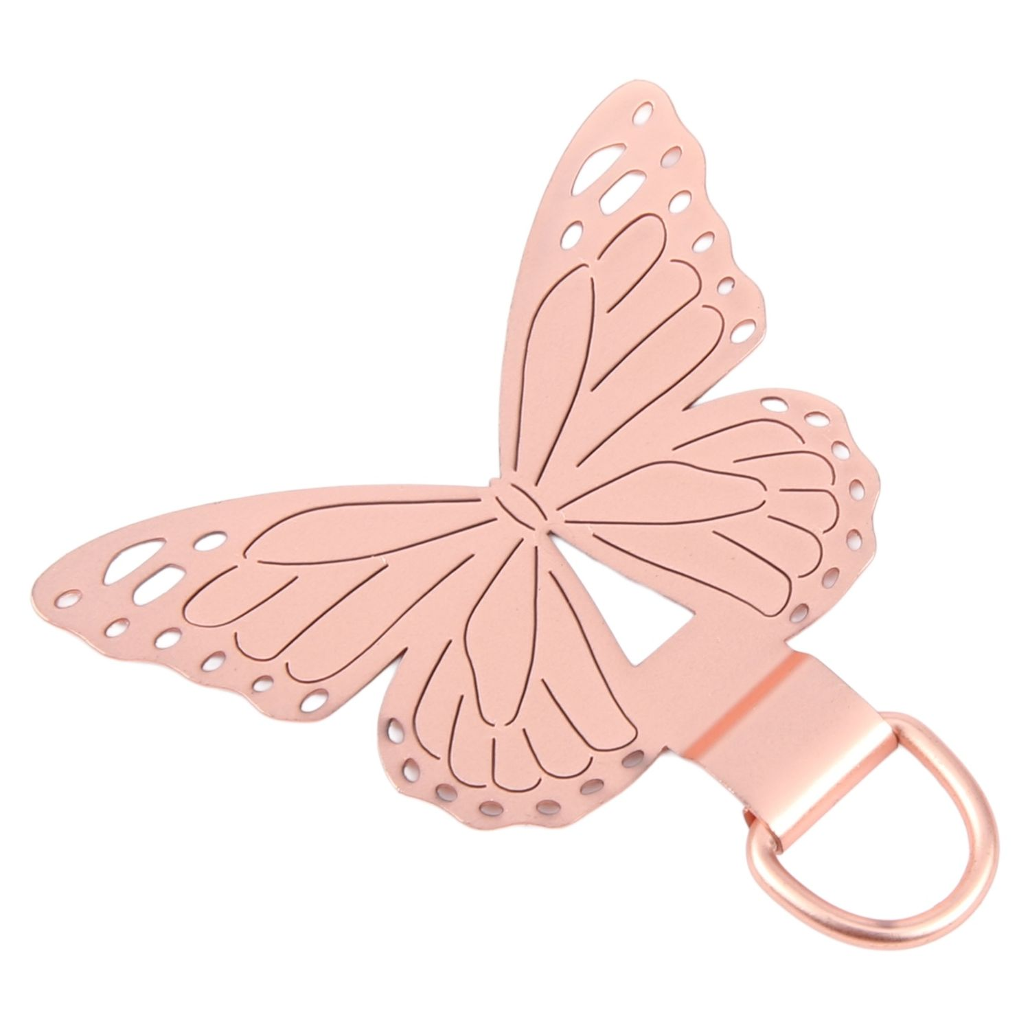 Roségoldenes schmetterlingsförmiges Objekt mit einem Loch zum Aufhängen.