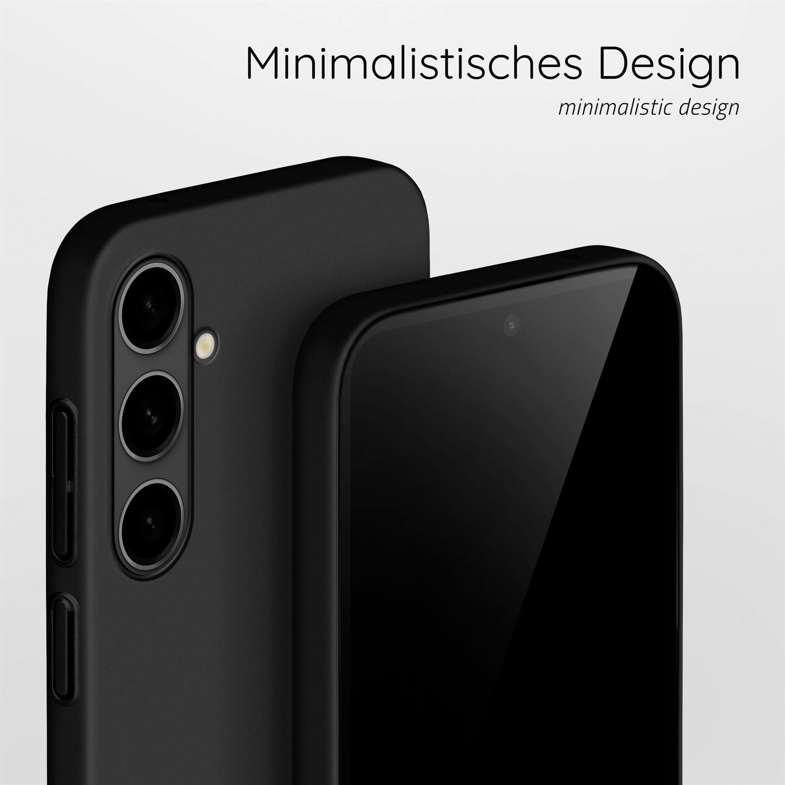 Zwei schwarze Telefone nebeneinander, die Kamerahöcker und den Bildschirm zeigend.