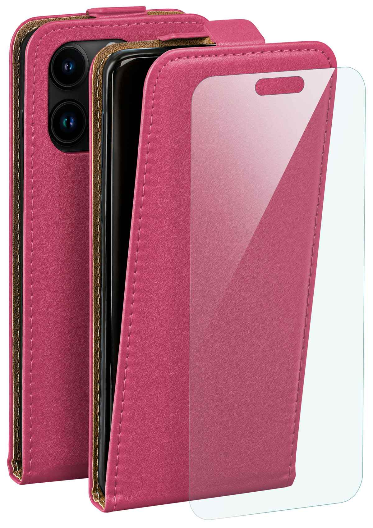 Rosa Handyhülle mit Telefon und Displayschutz.