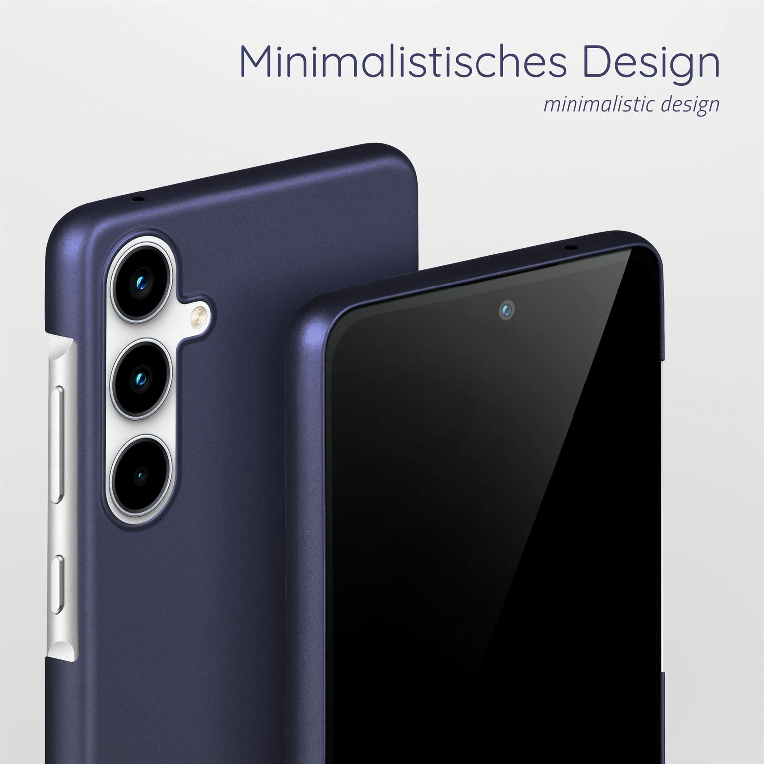 Zwei blaue Telefone. Eines ist fokussiert und zeigt die Rückseite mit Kameras. Das andere ist unscharf.