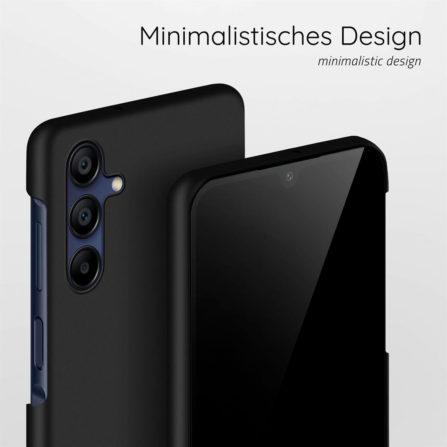 Schwarze Handyhüllen, eine mit Kamera, die andere mit Bildschirm.