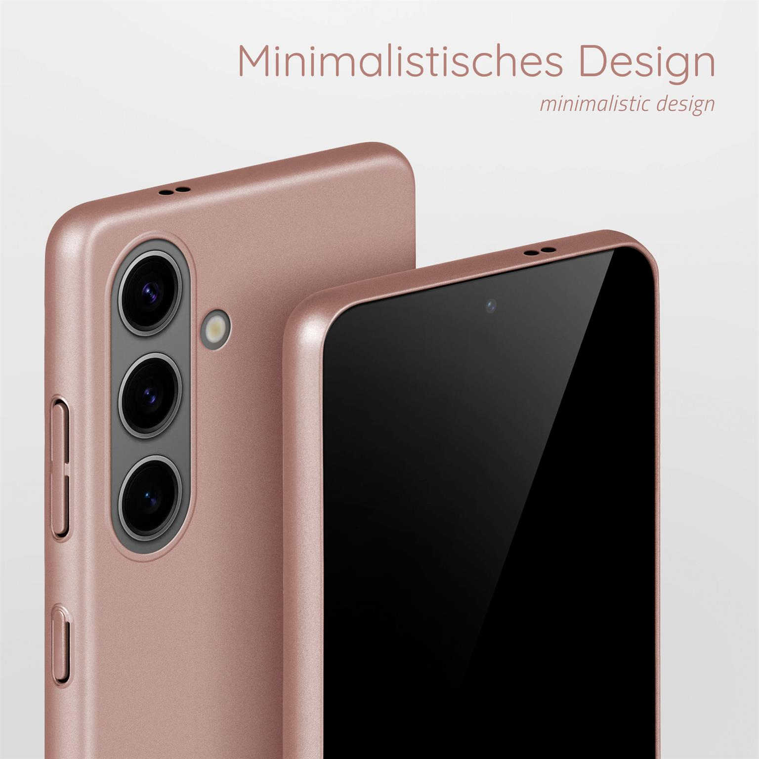 Zwei roségoldene Handyhüllen nebeneinander, mit minimalistischem Design.
