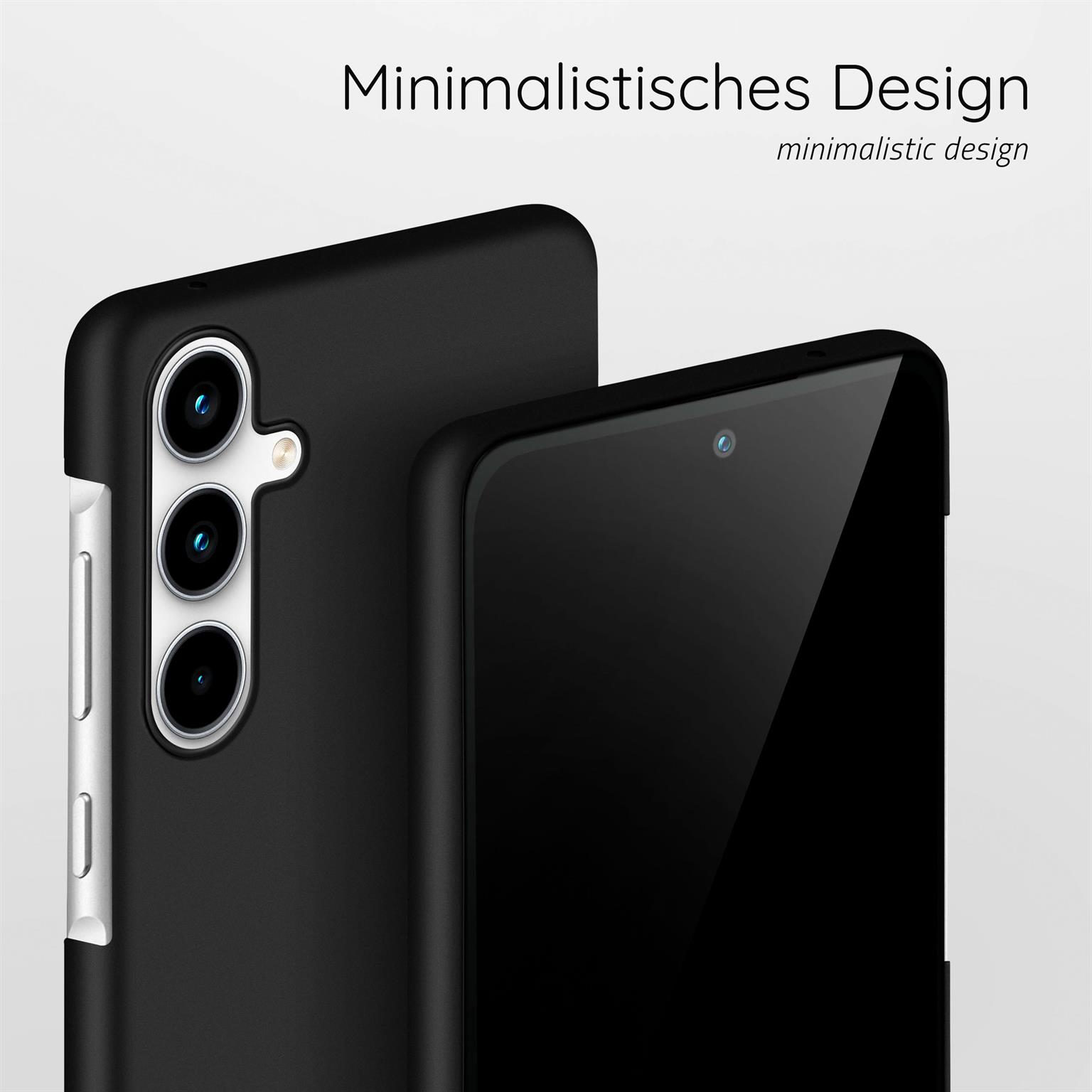 Zwei schwarze Telefone, eines mit Hülle. Beide zeigen Kamera und Sensoren.