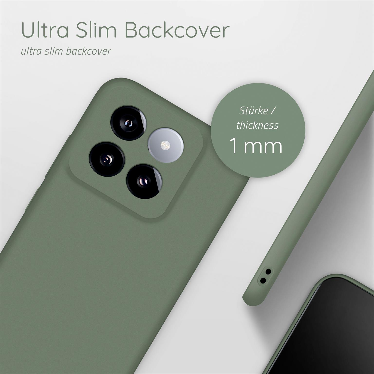 Grüne Handyhülle mit 1 mm Dicke, die Kamera des Telefons ist sichtbar.