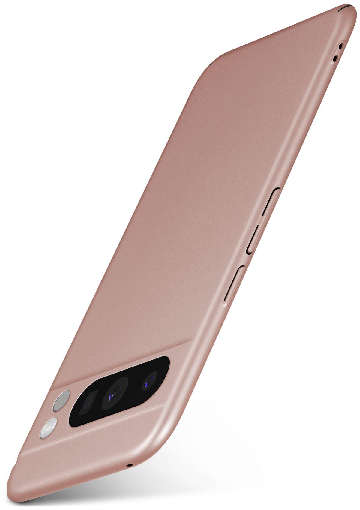 Rosa Handyhülle. Das Telefon hat drei Kameras und Knöpfe an der Seite.
