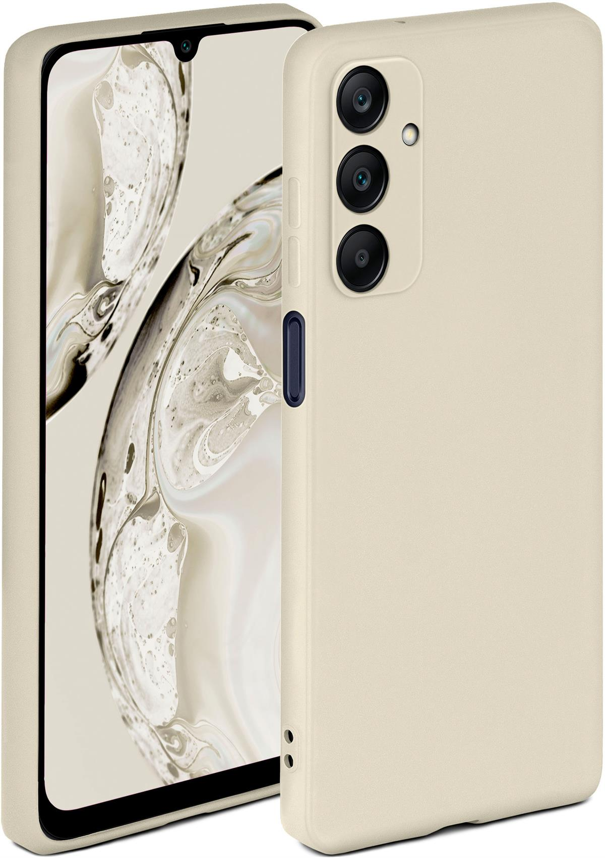 Beige Handyhülle mit einem Telefon, das die Kameras des Telefons zeigt.
