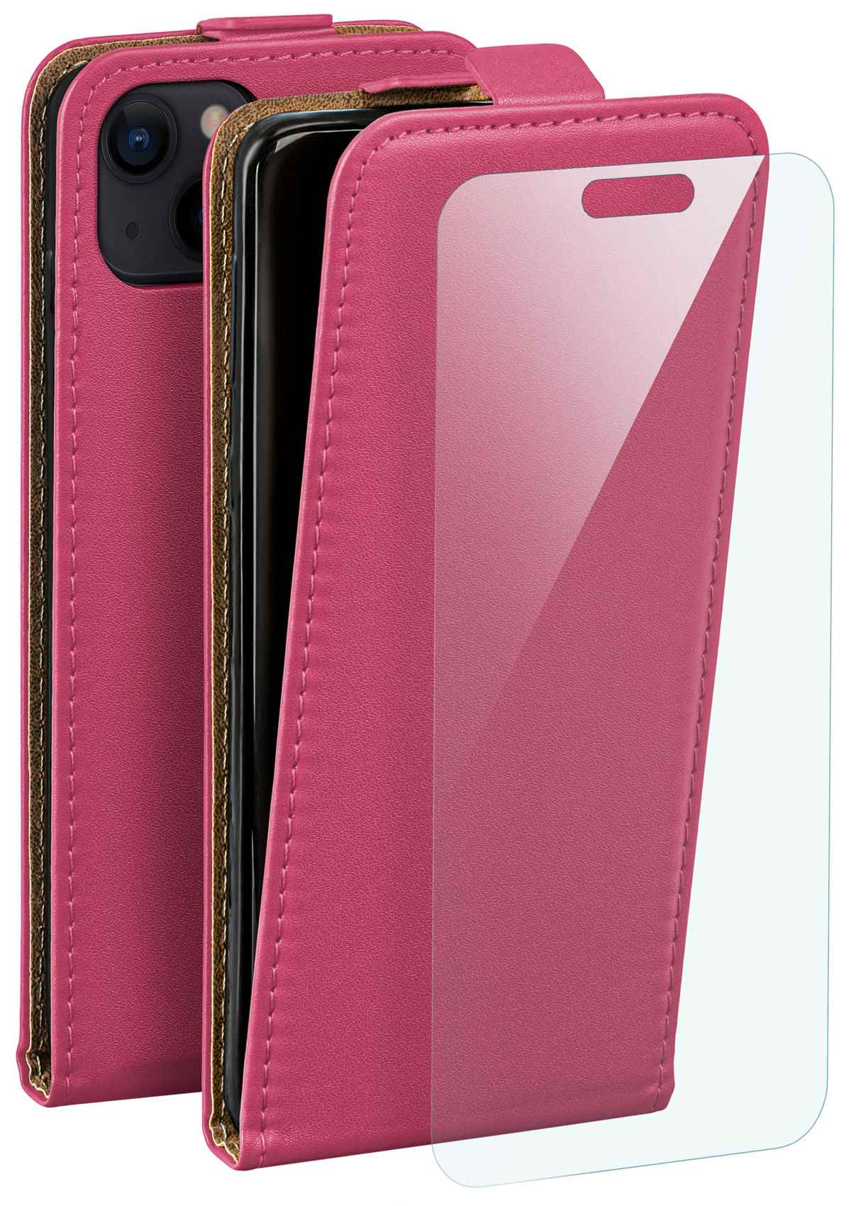 Eine pinkfarbene Handyhülle mit einem Glasschutz.