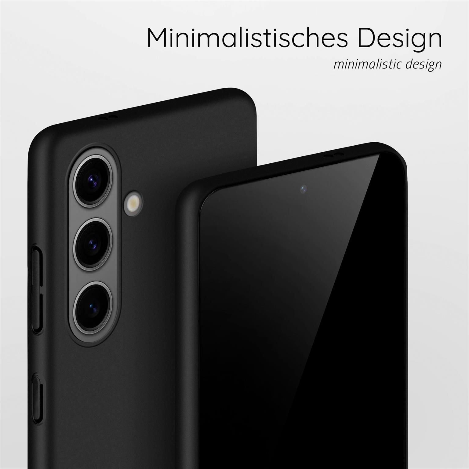 Zwei schwarze Telefone in Hüllen, eines mit Kamera, das andere mit Bildschirm.