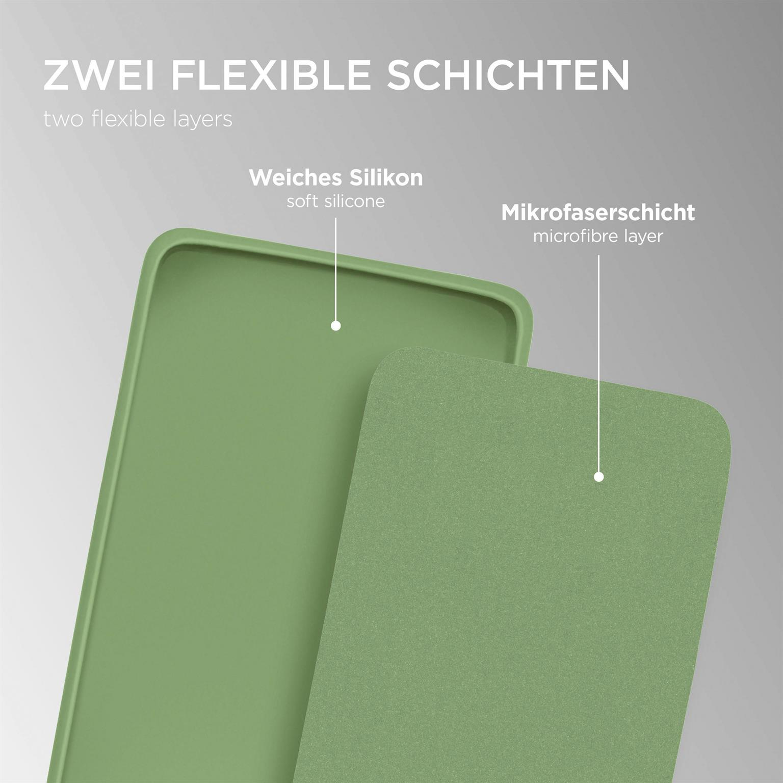 Zwei-Schichten-Handyhülle, weiches Silikon und Mikrofaser-Schicht, in Grün und Grün.