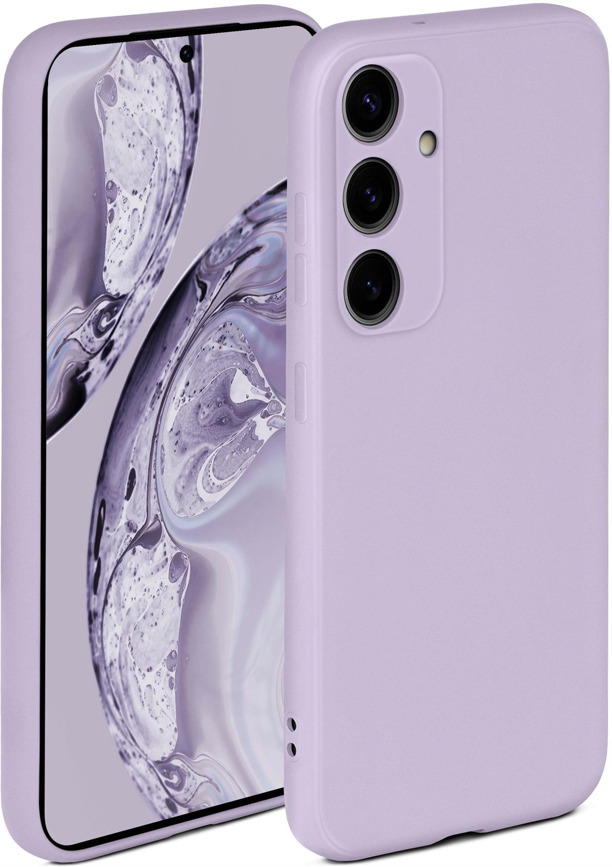 Lila Telefon in einem lila Gehäuse. Drei Rückkameras sind sichtbar.