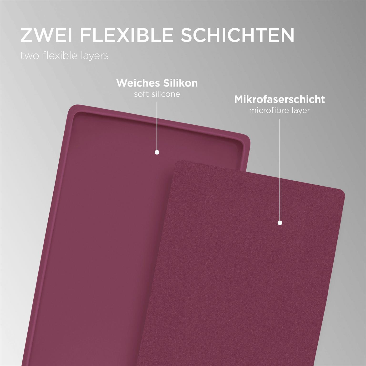 Zwei-Schichten-Design. Eine Schicht ist weiches Silikon, die andere Mikrofaser.