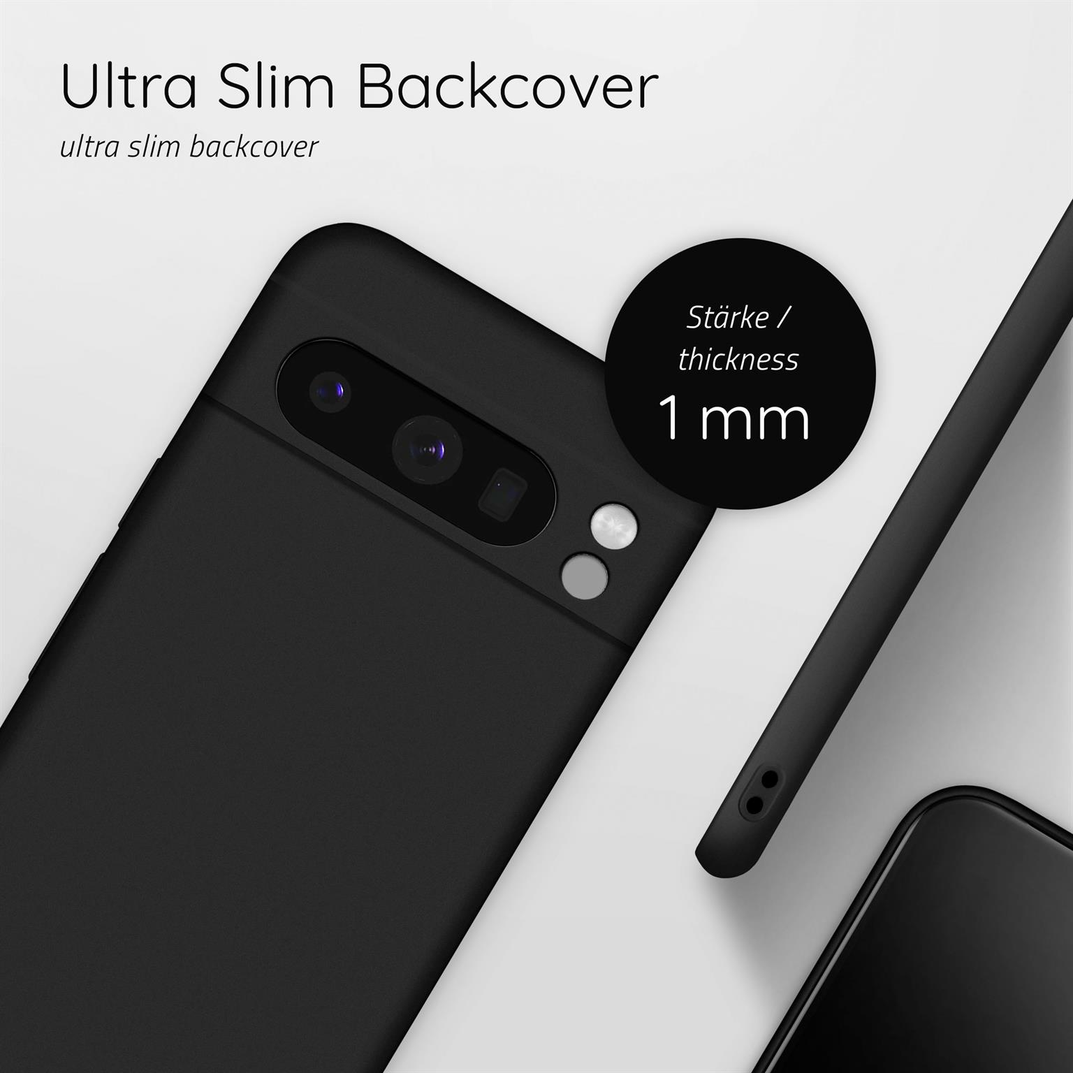 Eine schwarze Telefon-Rückseite, die Dicke von 1mm wird hervorgehoben.