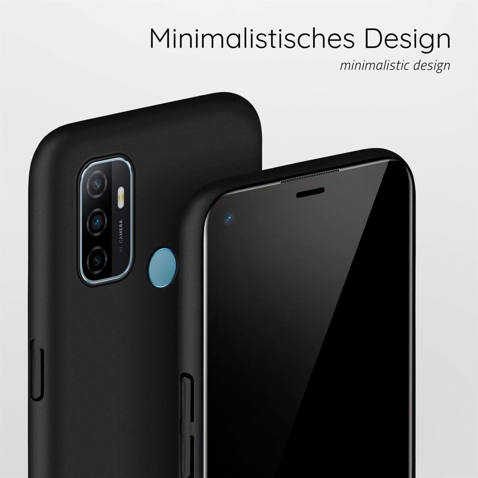 Zwei schwarze Smartphones nebeneinander. Eines in schwarzem Case, das andere die Rückseite zeigend.