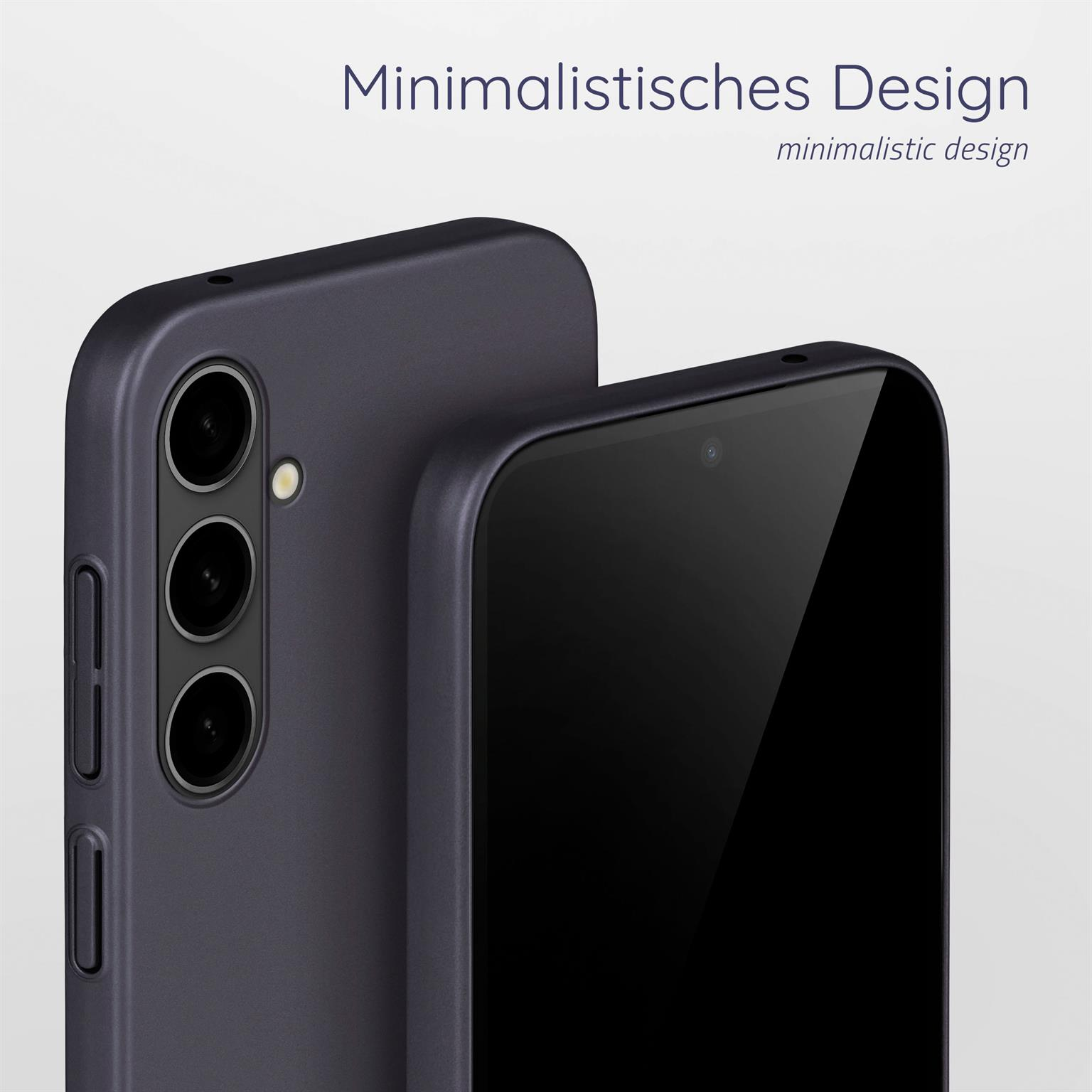 Schwarze Handyhülle mit einem Telefon, Nahaufnahme.