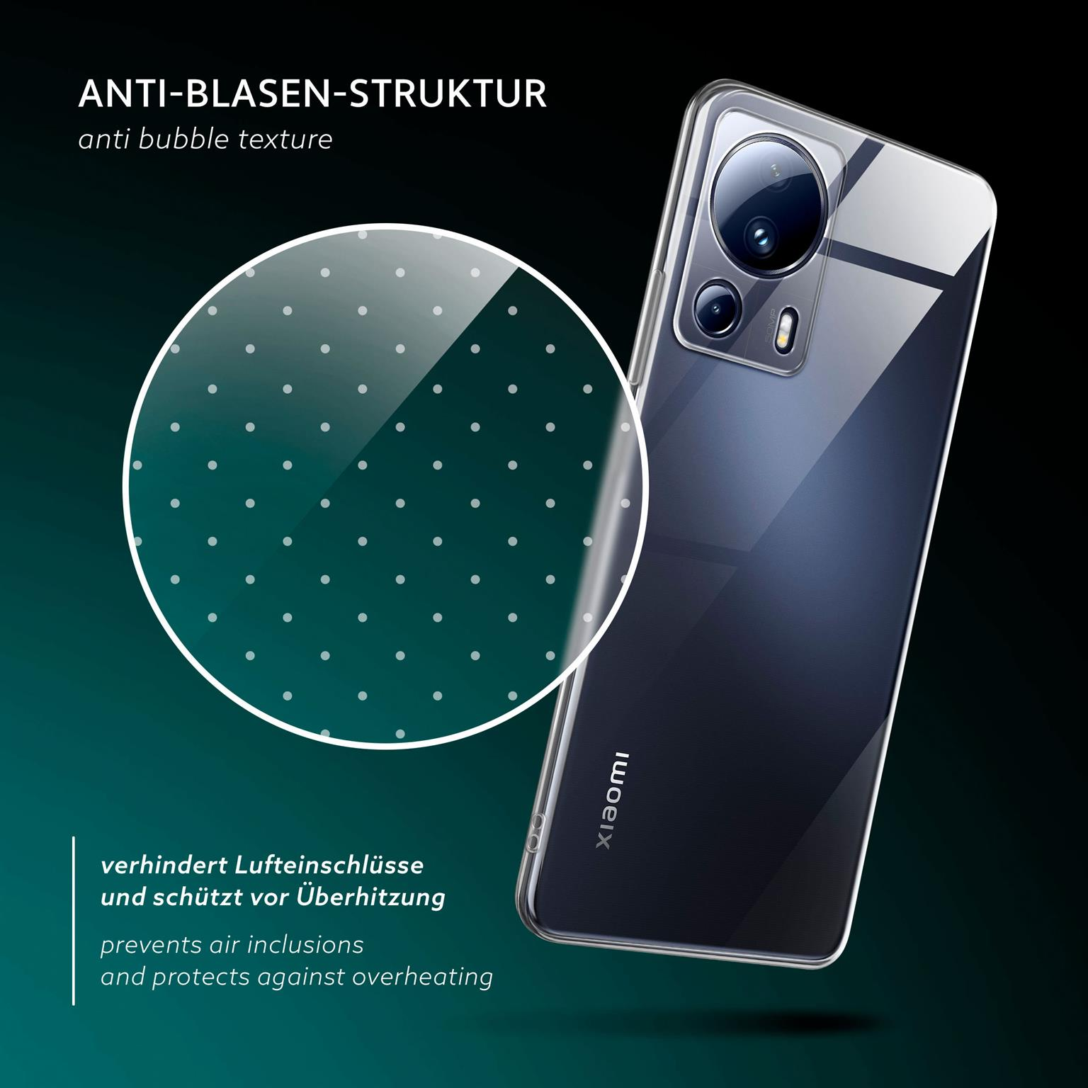 Transparente Handyhülle mit Punkten auf der Rückseite.