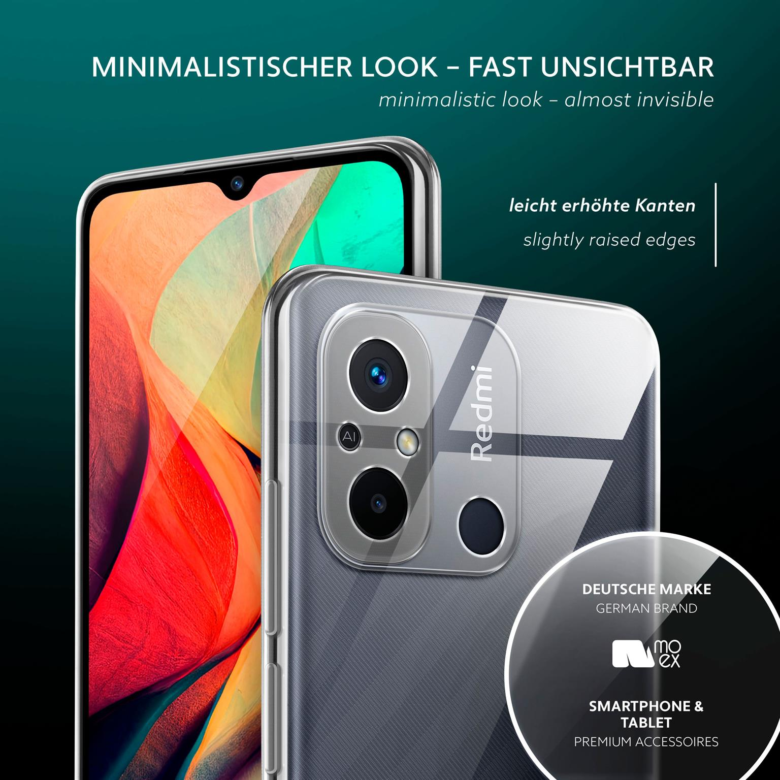 Zwei Telefone mit transparentem Gehäuse. Eine Rückseite ist mit Kameralinsen und Markennamen sichtbar.