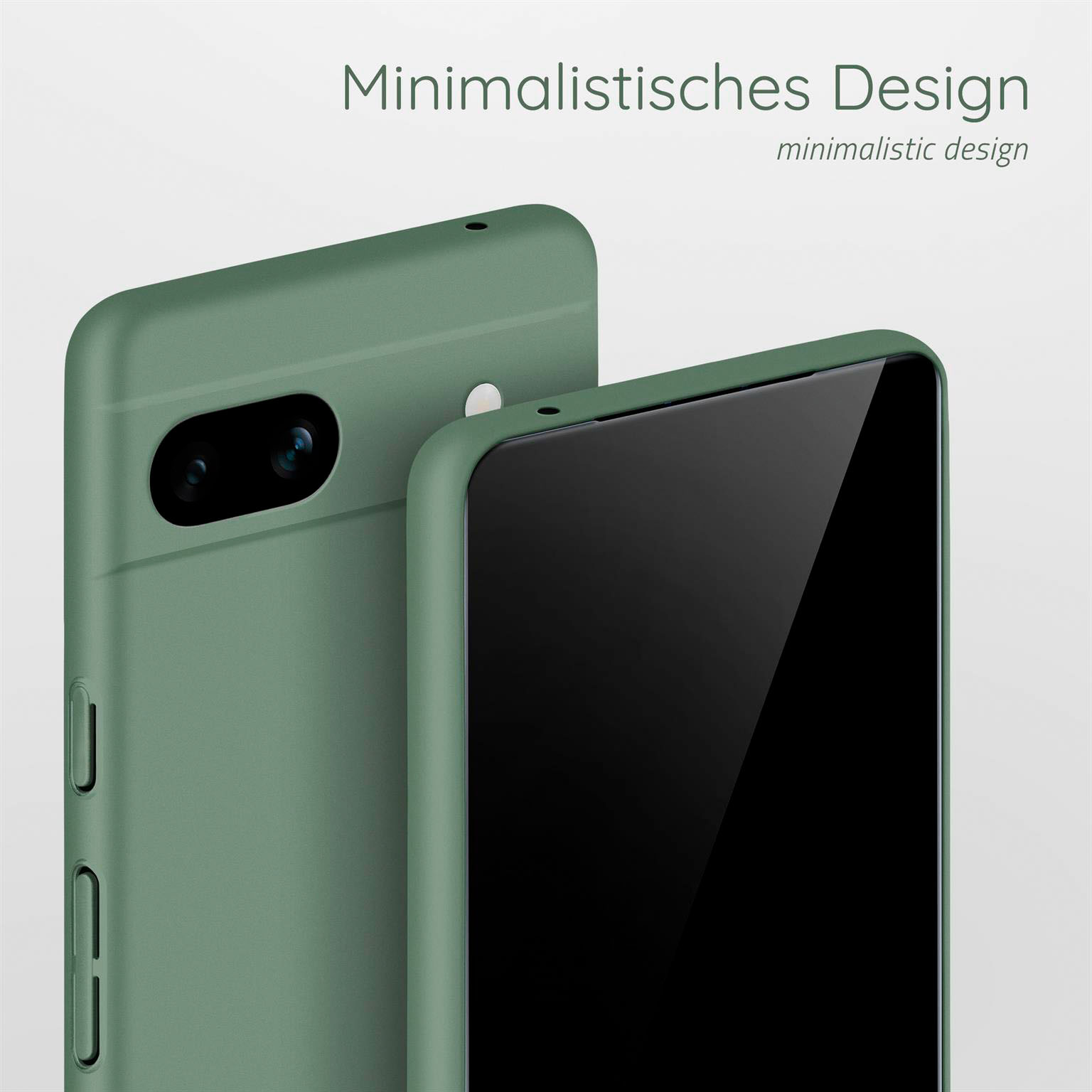 Zwei grüne Handyhüllen. Eine ist teilweise sichtbar, zeigt ein Telefon.
