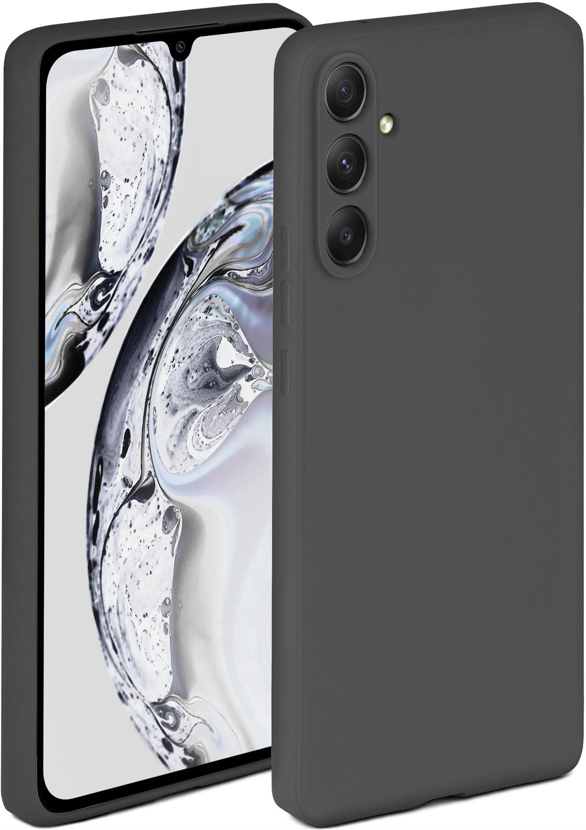 Schwarzes Telefon in einem dunkelgrauen Gehäuse. Drei Rückkameras sind sichtbar.