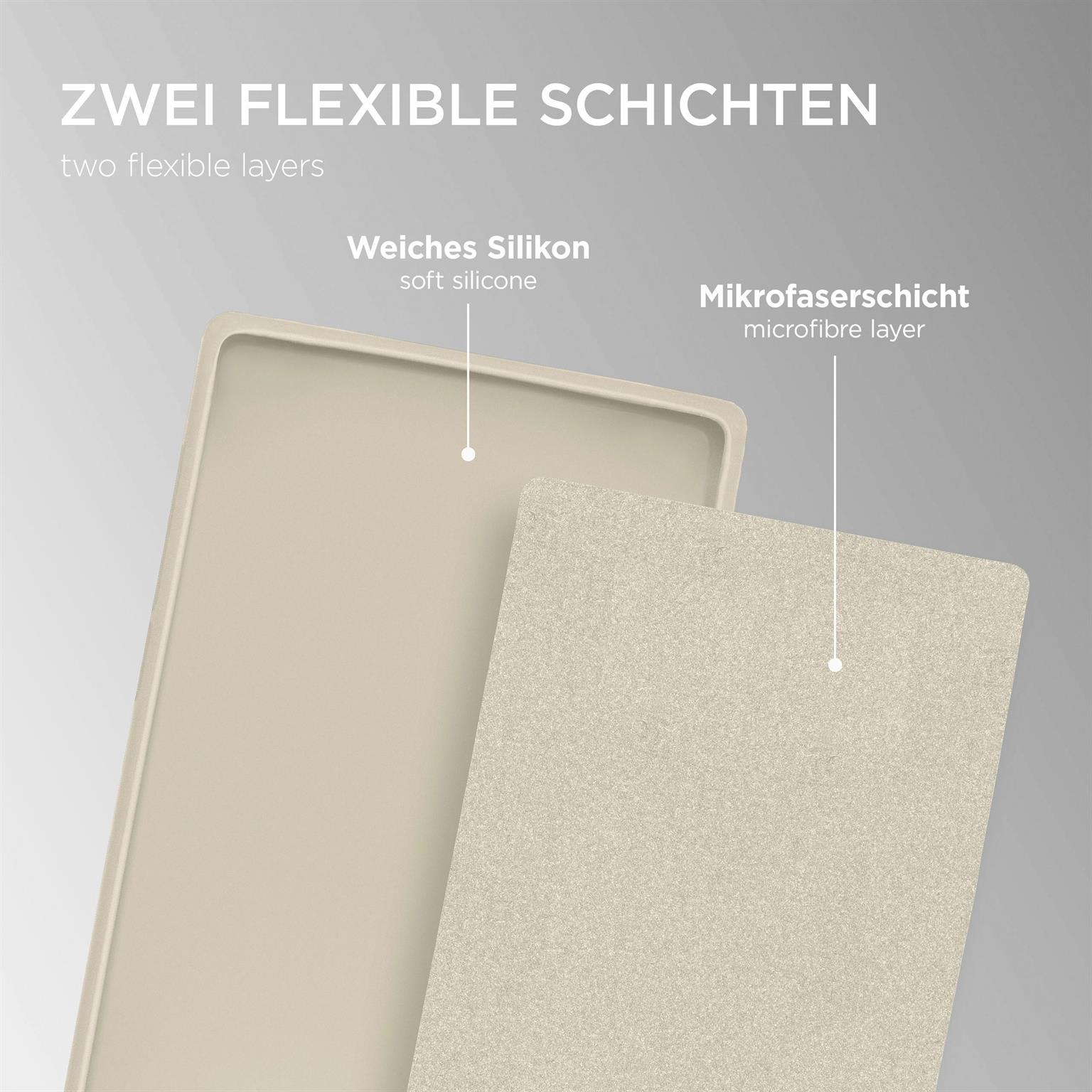 Zwei Materialschichten, eine Handyhülle und die andere eine Mikrofaser-Schicht.