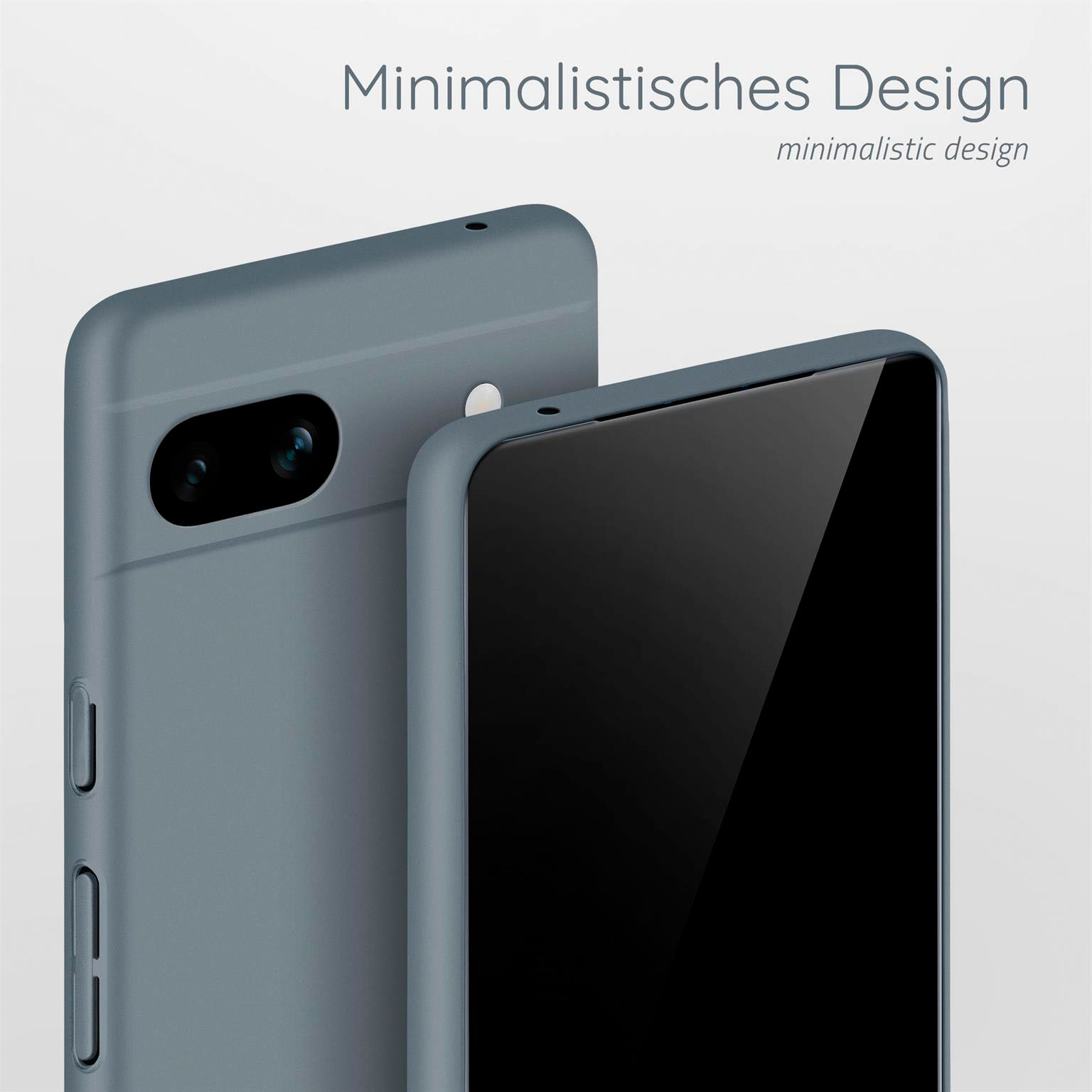 Zwei graue Telefone stehen. Die Rückseite des ersten Telefons ist sichtbar, das zweite ist schwarz.
