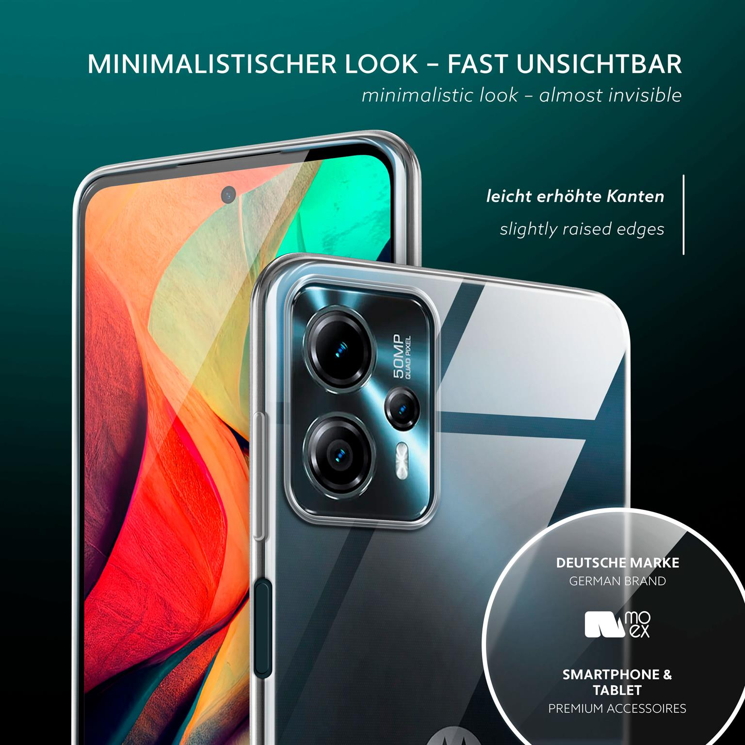 Telefon in klarer Hülle, zeigt ein anderes Telefon mit Kameras.