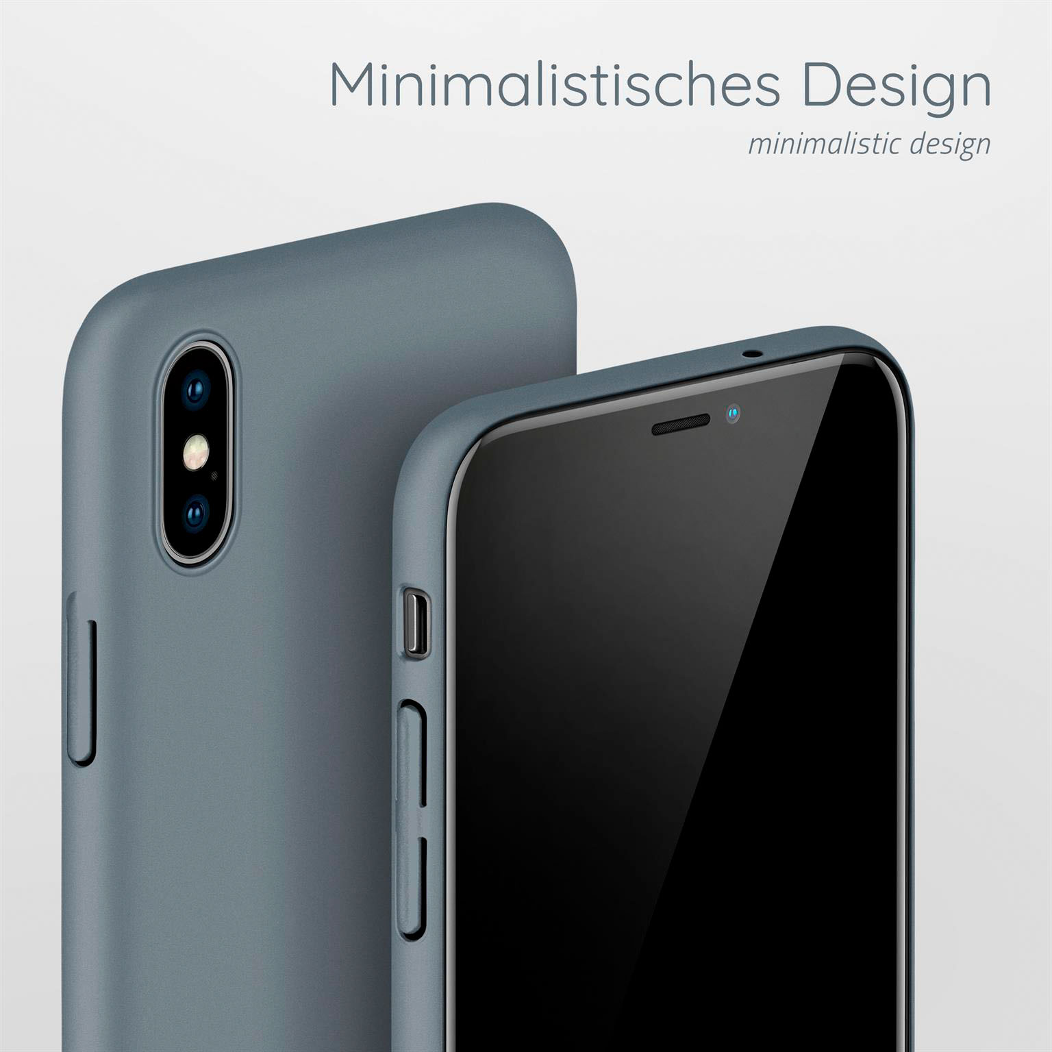 Zwei blaue Handyhüllen, eine im Fokus, zeigen minimalistisches Design.