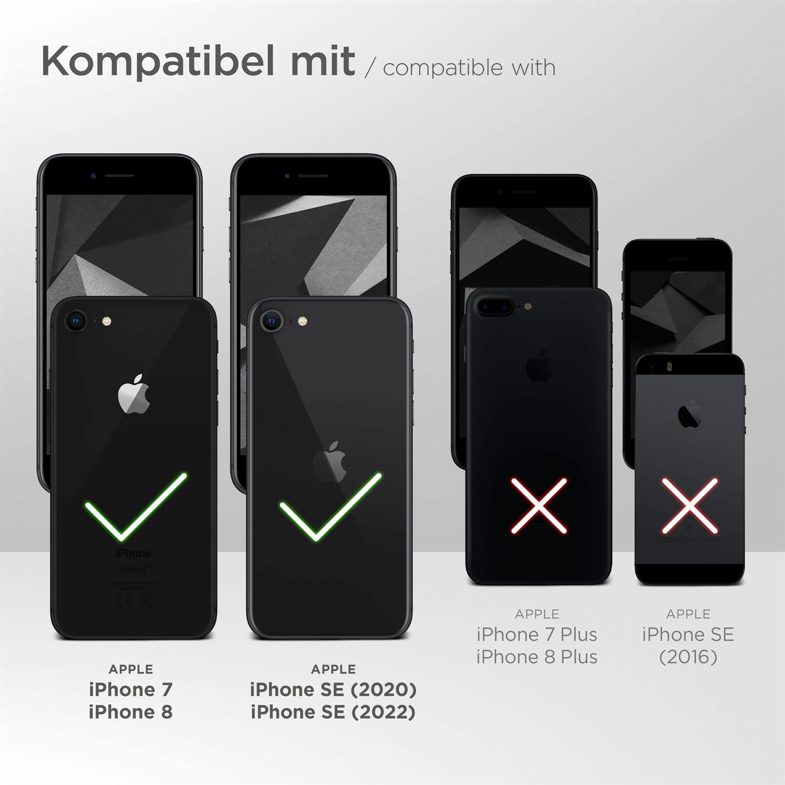 Apple iPhones mit Hüllen: iPhone 7 und SE (2020) kompatibel, andere nicht.