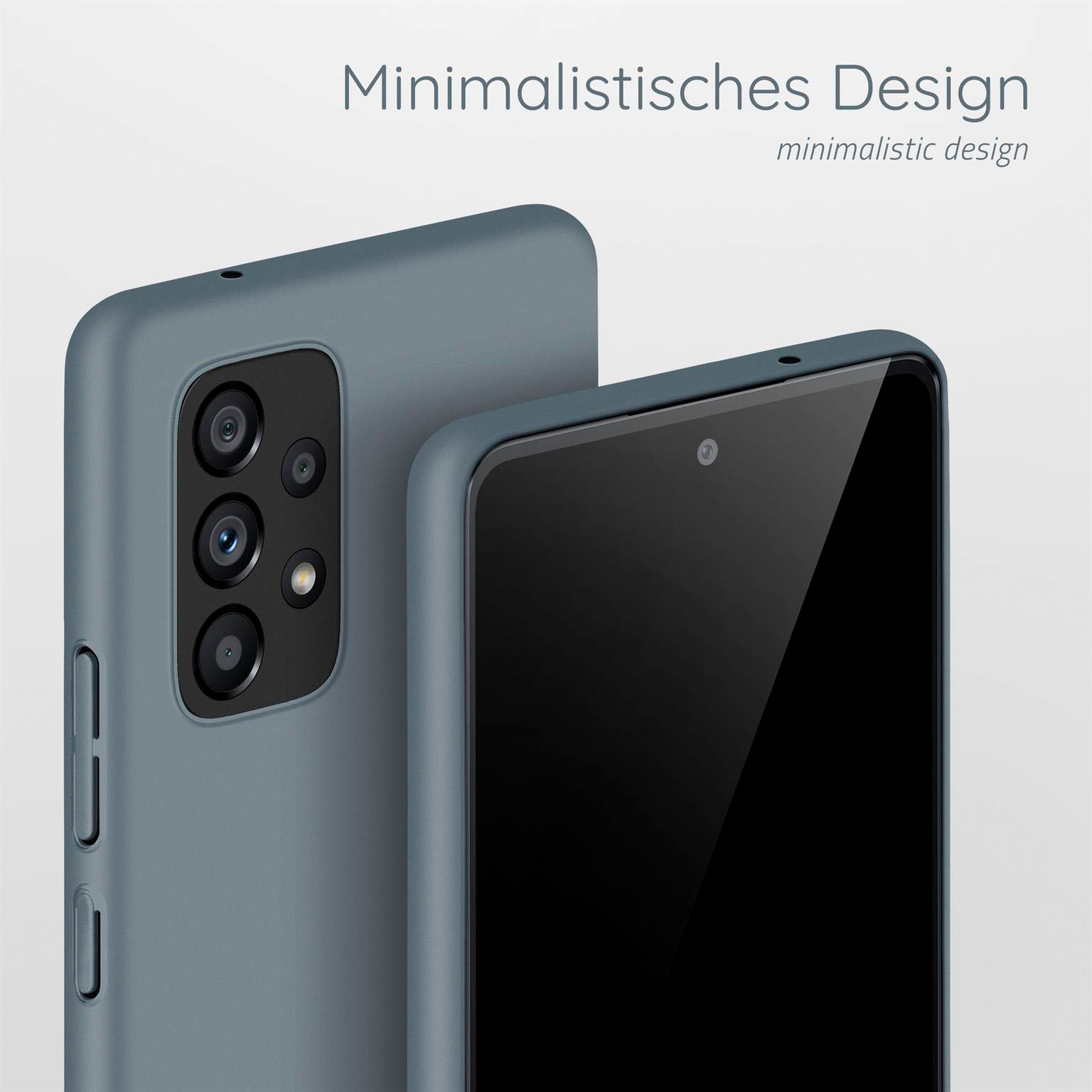Zwei blaue Handyhüllen. In einer ist ein Telefon.