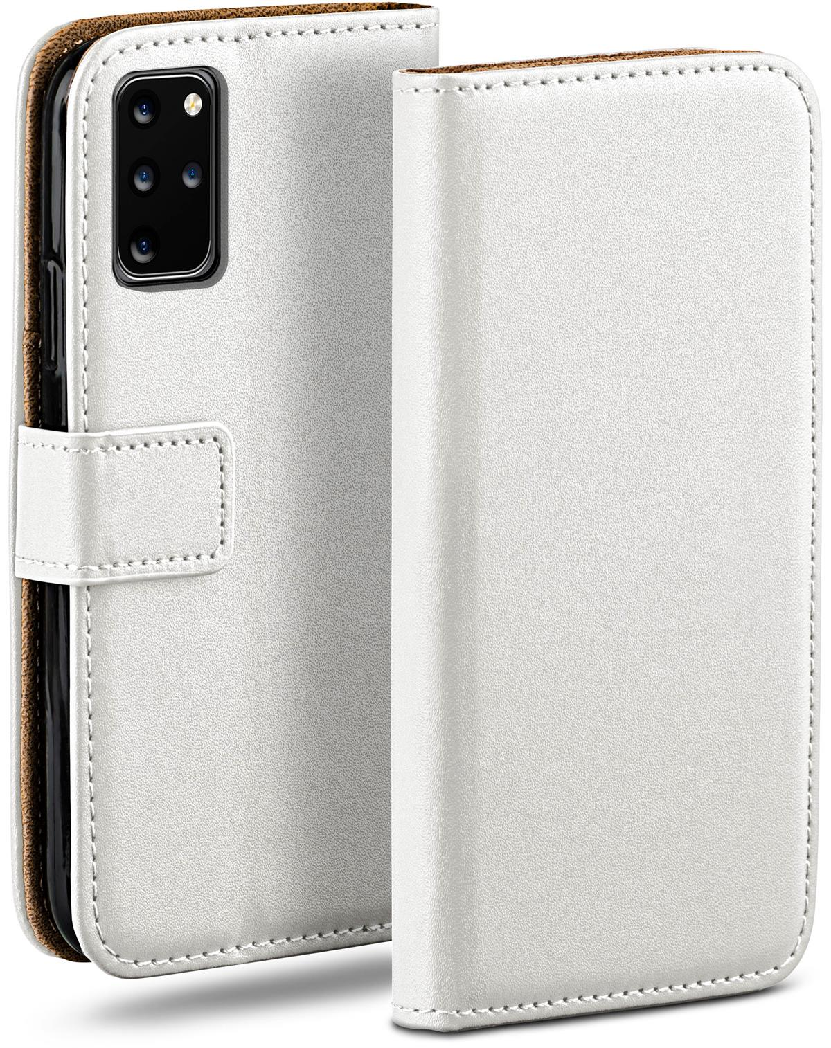 Weiße Handyhülle. Sie ist geschlossen. Das Telefon im Inneren ist sichtbar, mit der Kamera.