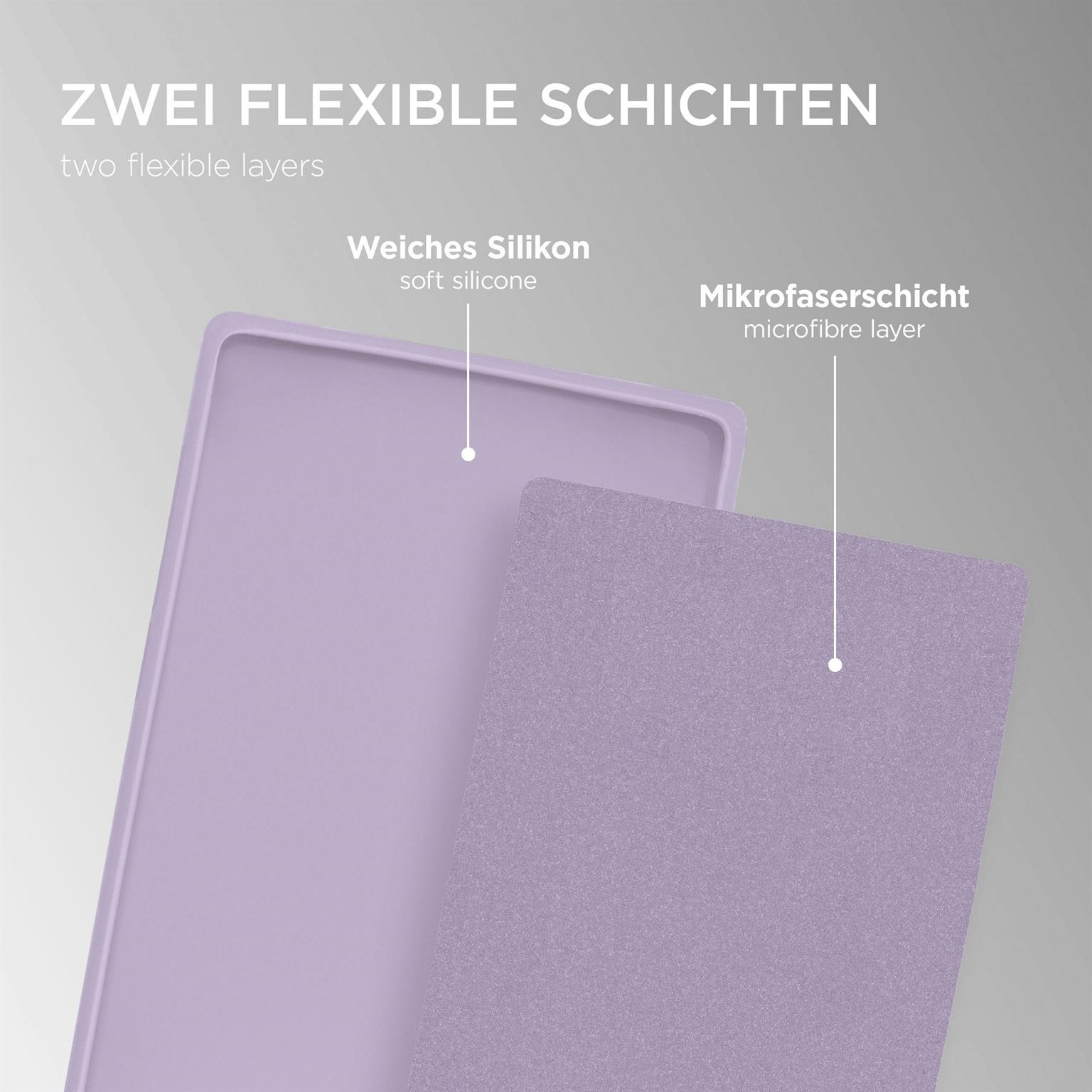 Zwei flexible Schichten der Handyhülle, einmal weiches Silikon und Mikrofaser.