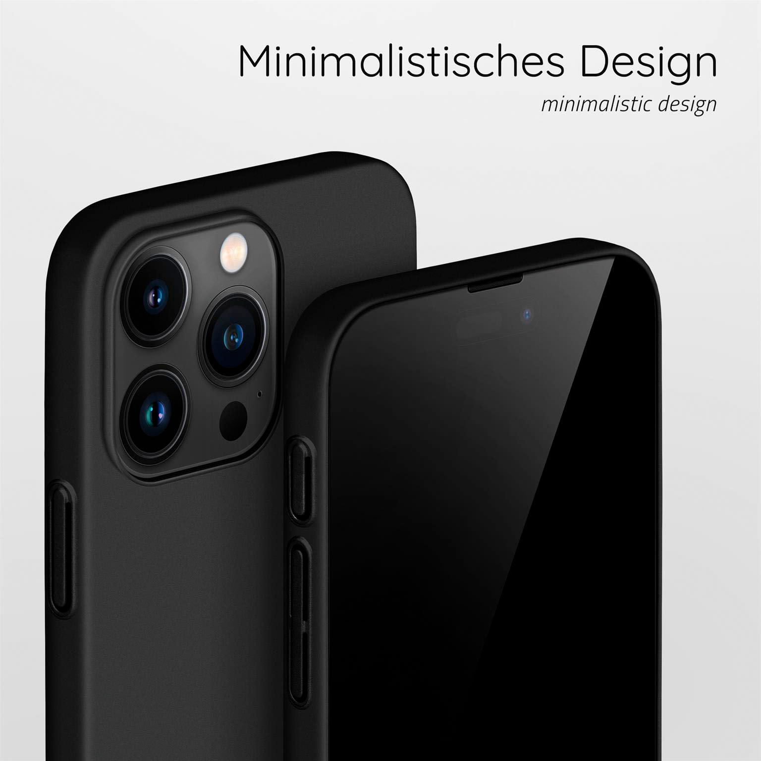 Schwarze Handyhülle mit minimalistischem Design, schützt das Telefon. Ein minimalistisches Design.