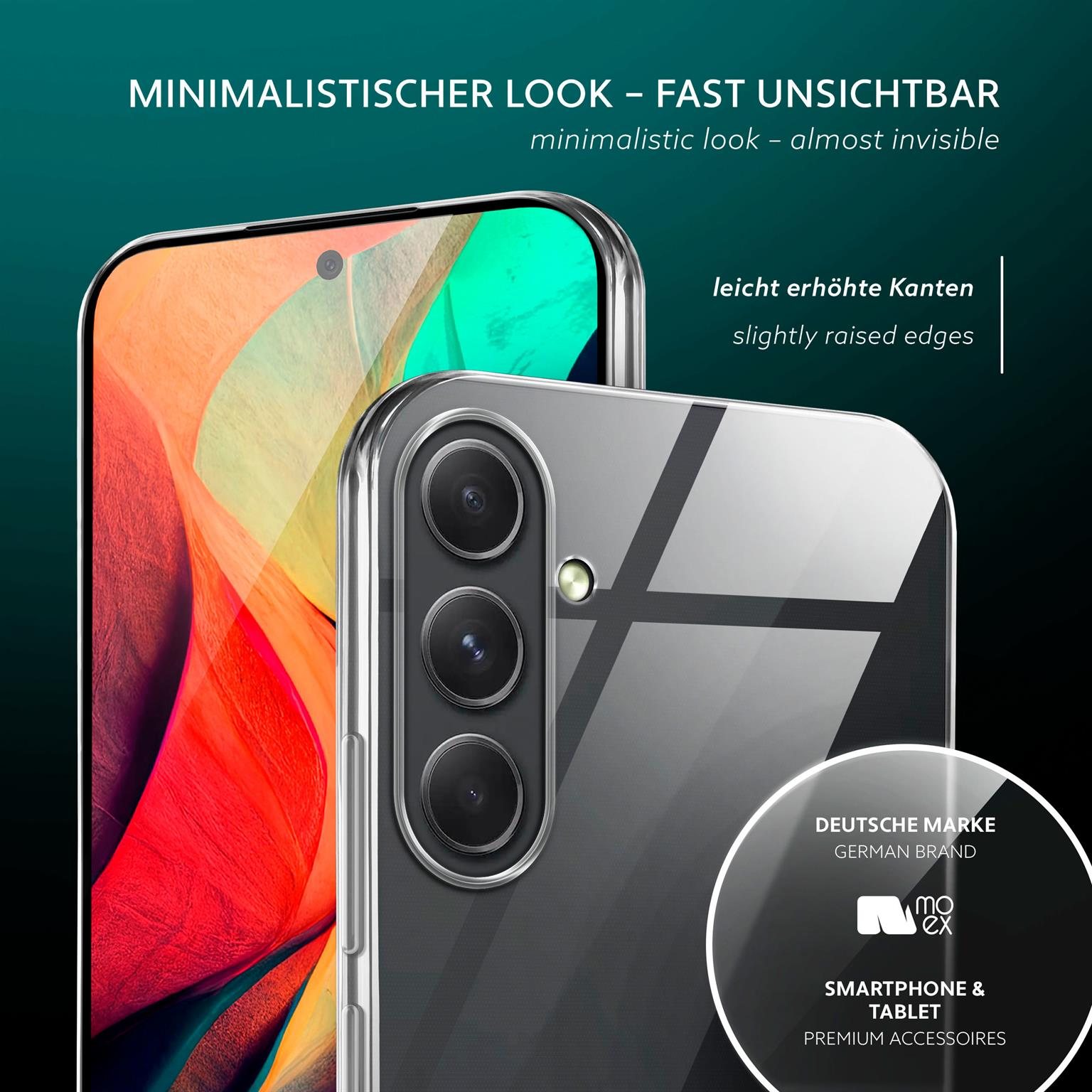 Klare Handyhülle, mit deutschem Markenlogo. Minimalistischer Look und leicht erhöhte Kanten.