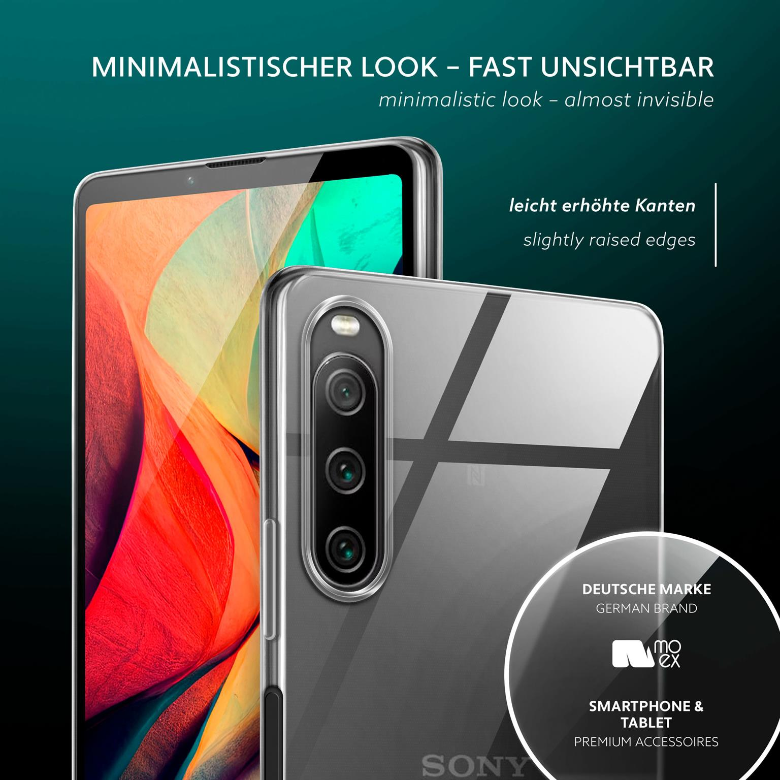 Zwei Telefone, eines mit klarer Hülle. Die Hülle hat ein deutsches Markenlogo.