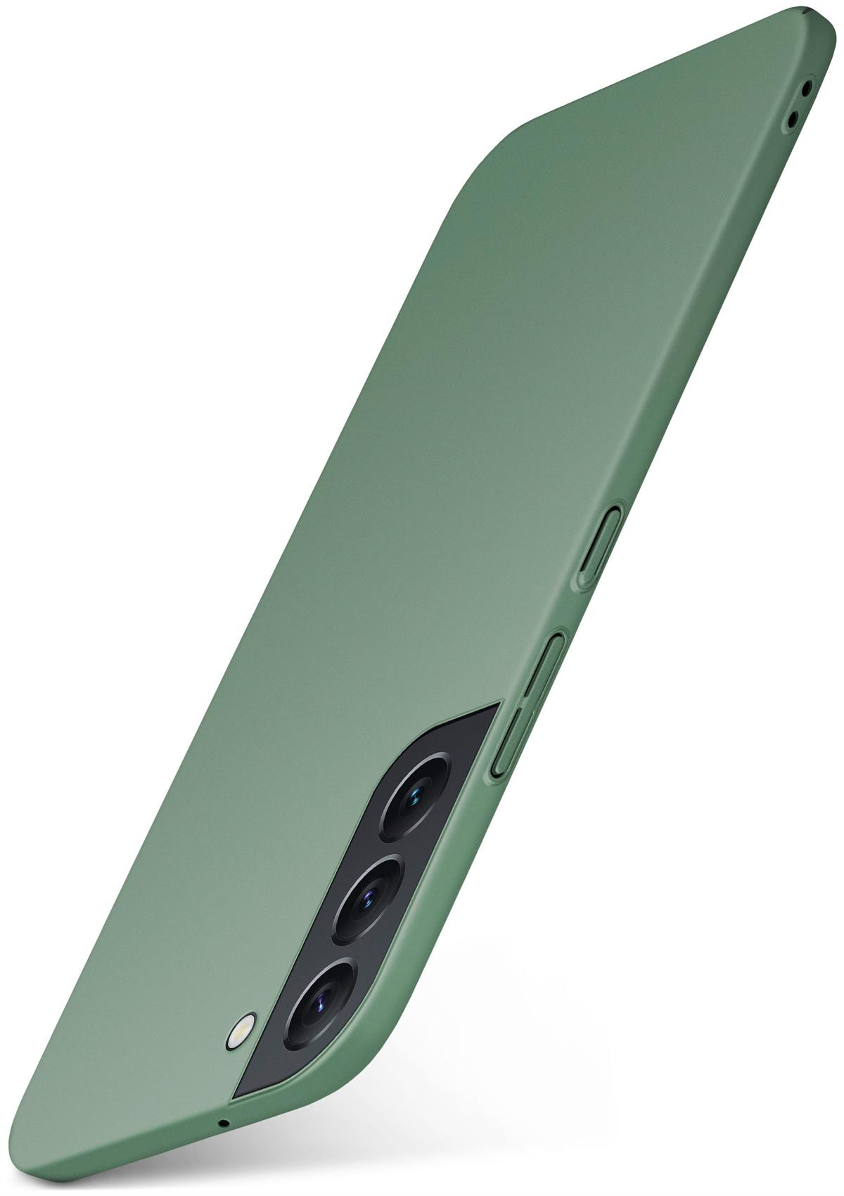 Grüne Handyhülle mit mattem Finish und ein Smartphone.