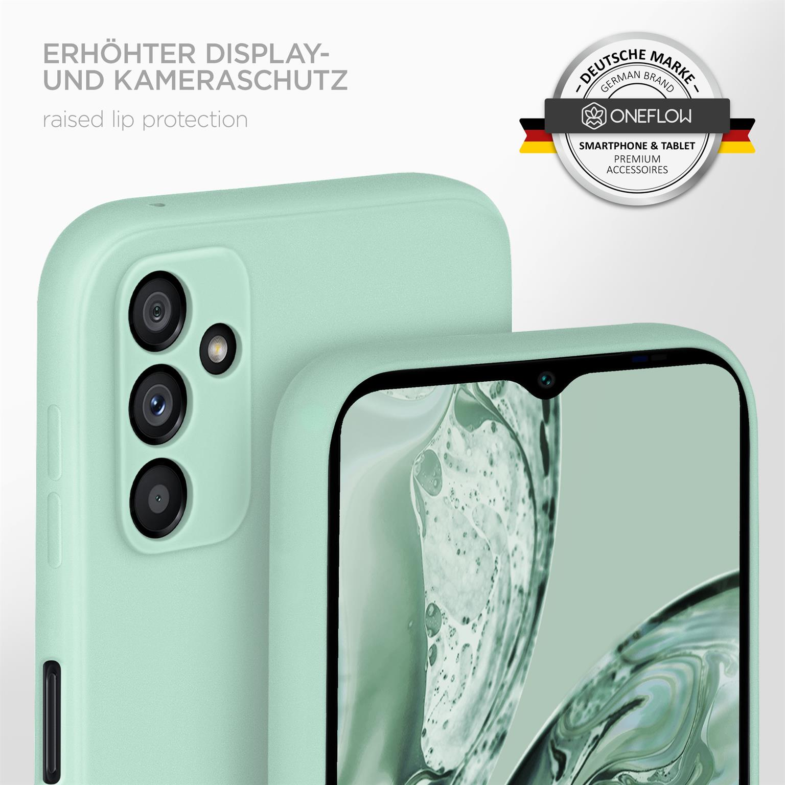 Mintgrüne Handyhülle auf Telefon. Erhöhter Lippen- und Kameraschutz.