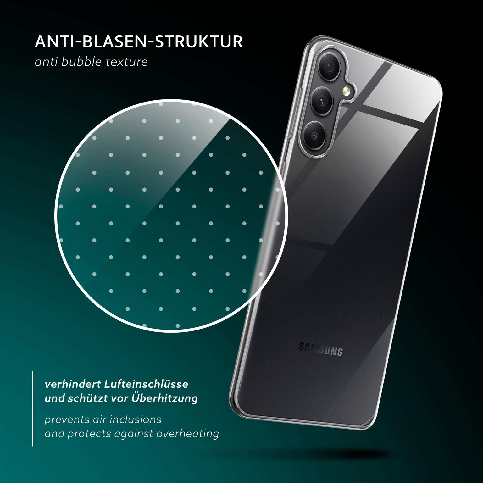 Klare Handyhülle auf einem Telefon mit einem Blasentextureffekt.