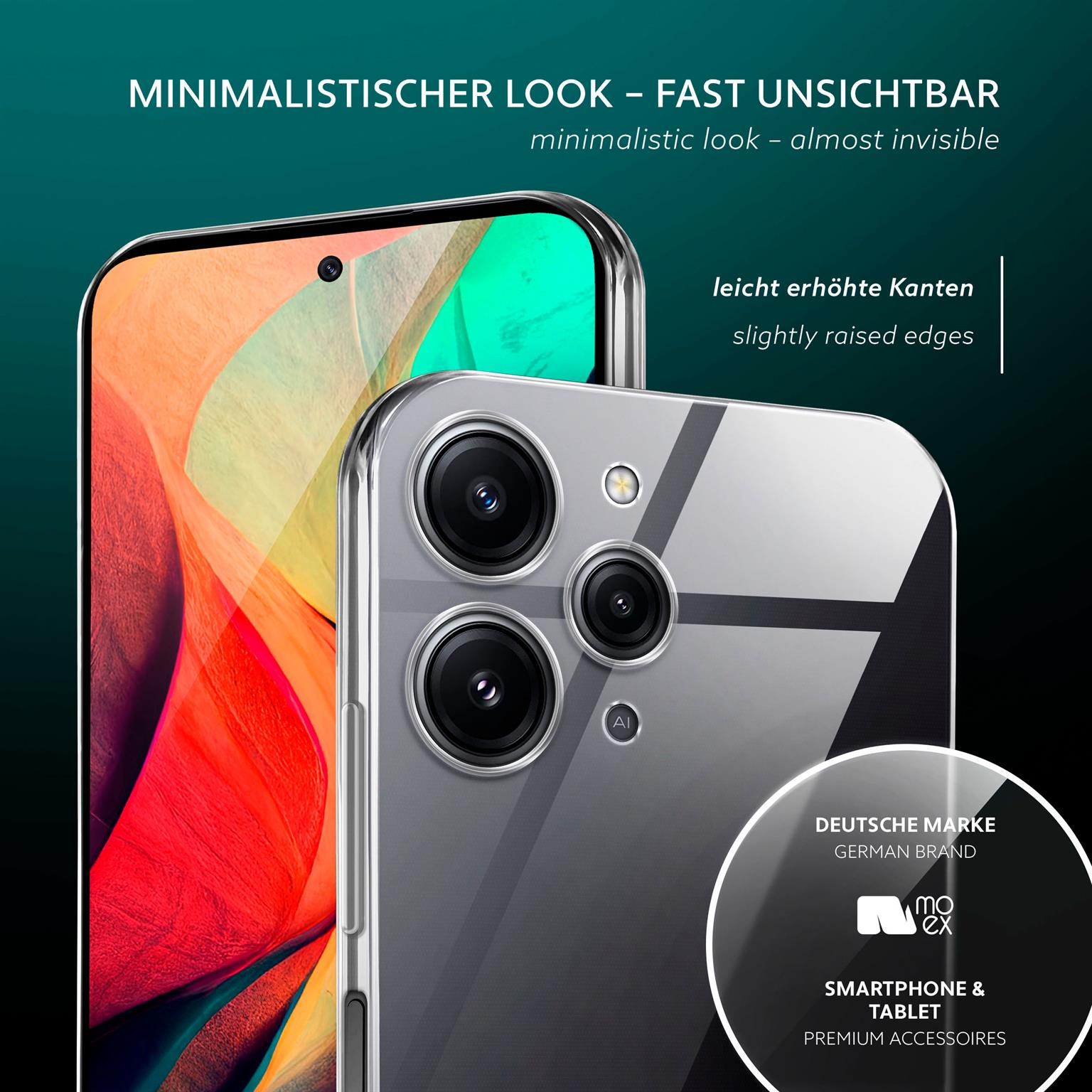 Handyhülle. Minimalistischer Look mit leicht erhöhten Kanten. Telefon mit klarer Rückseite.