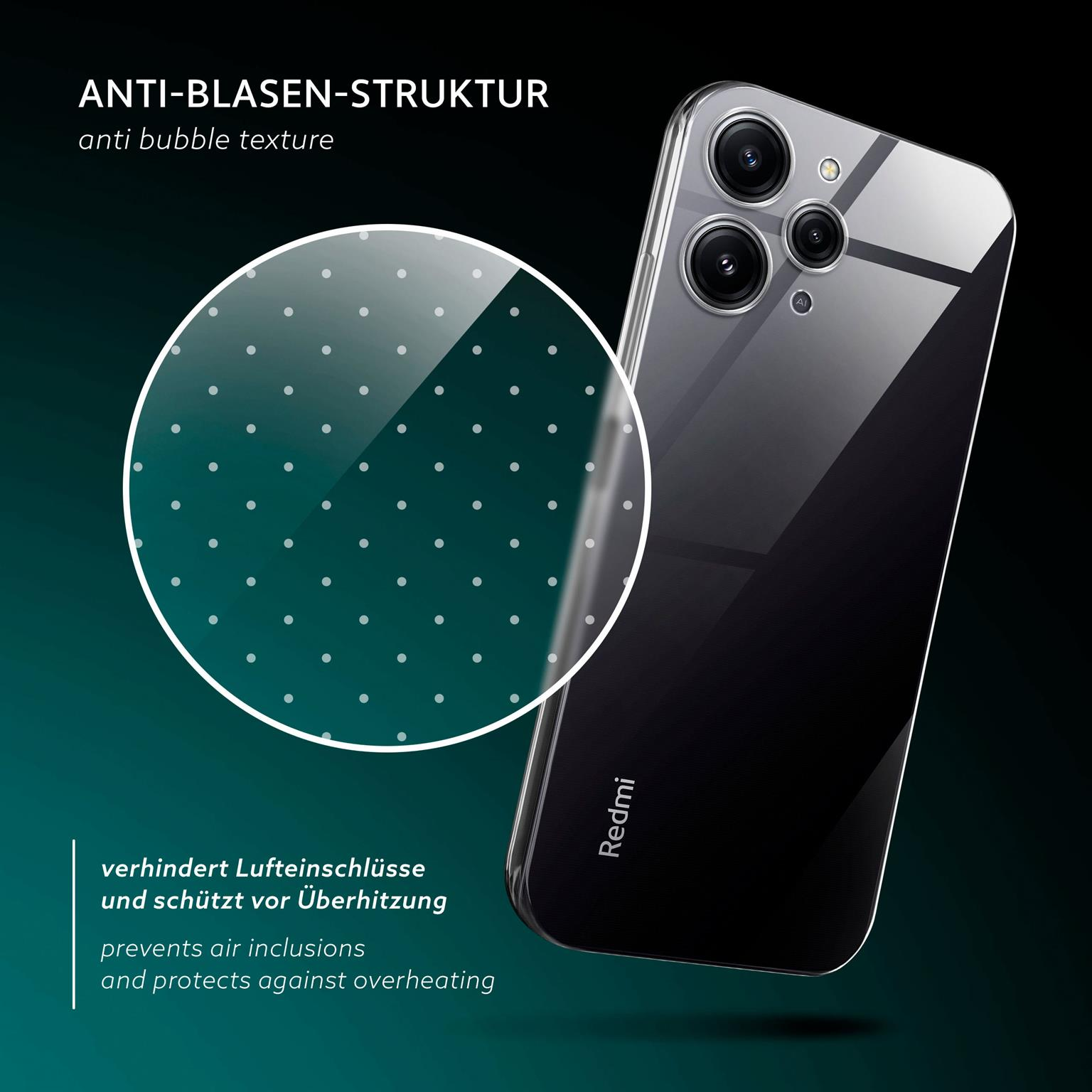 Telefon mit transparenter Hülle. Blasen werden in einem Kreis hervorgehoben.