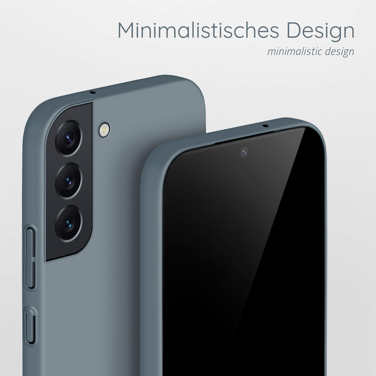 Nahaufnahme von zwei Telefonen mit Hüllen, eines blau, eines schwarz, zeigt das Kameradetail.