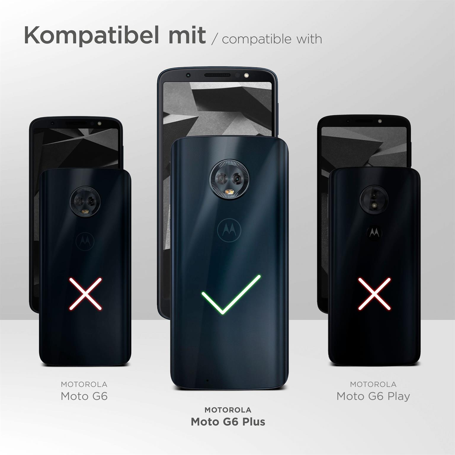 Vergleich von Telefonmodellen. Motorola Moto G6 Plus ist kompatibel, Moto G6 und G6 Play nicht.