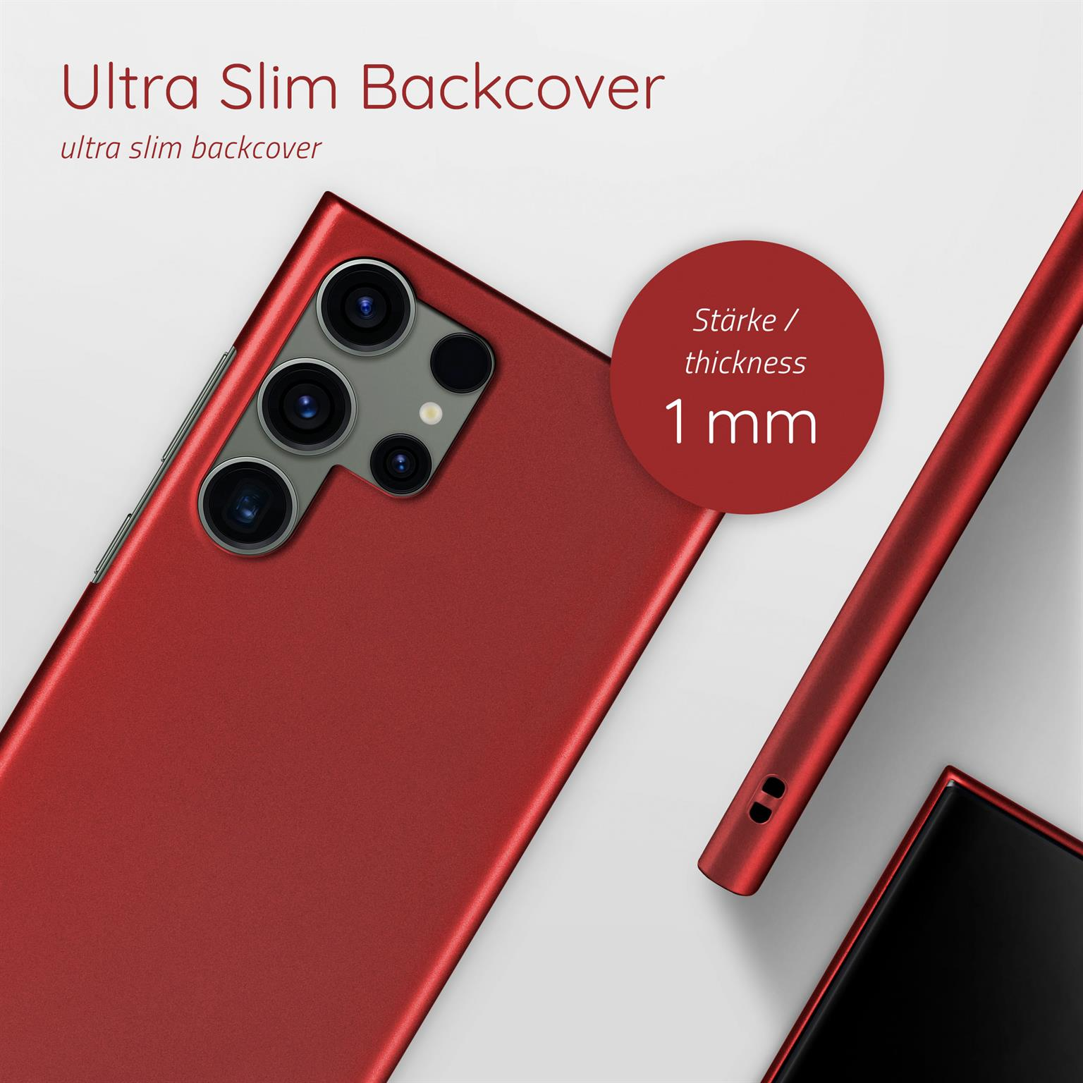 Rotes Telefon mit roter Hülle. Die Hülle ist 1 mm dick.