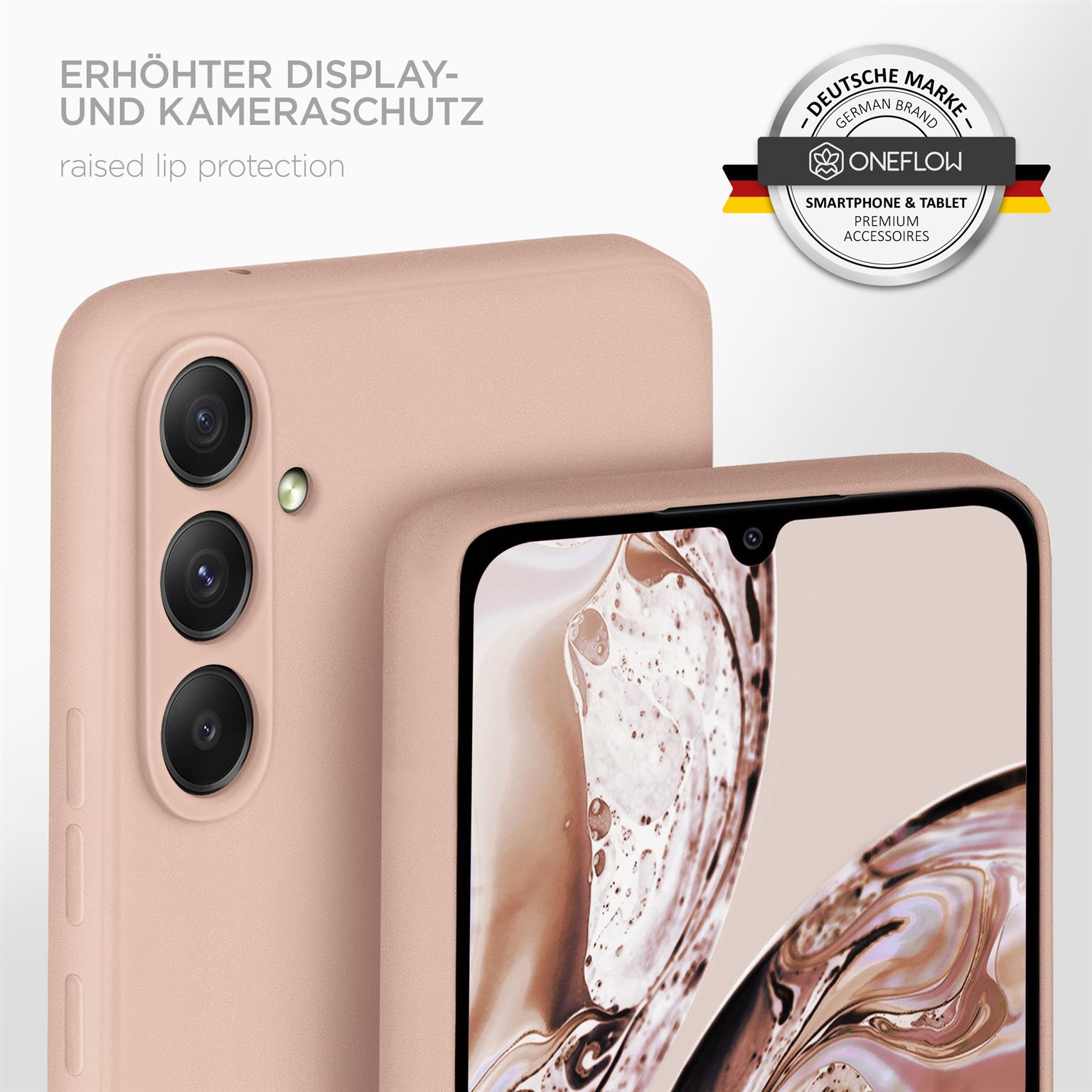 Rosa Handyhülle mit Telefon. Erhöhter Kamera- und Displayschutz.
