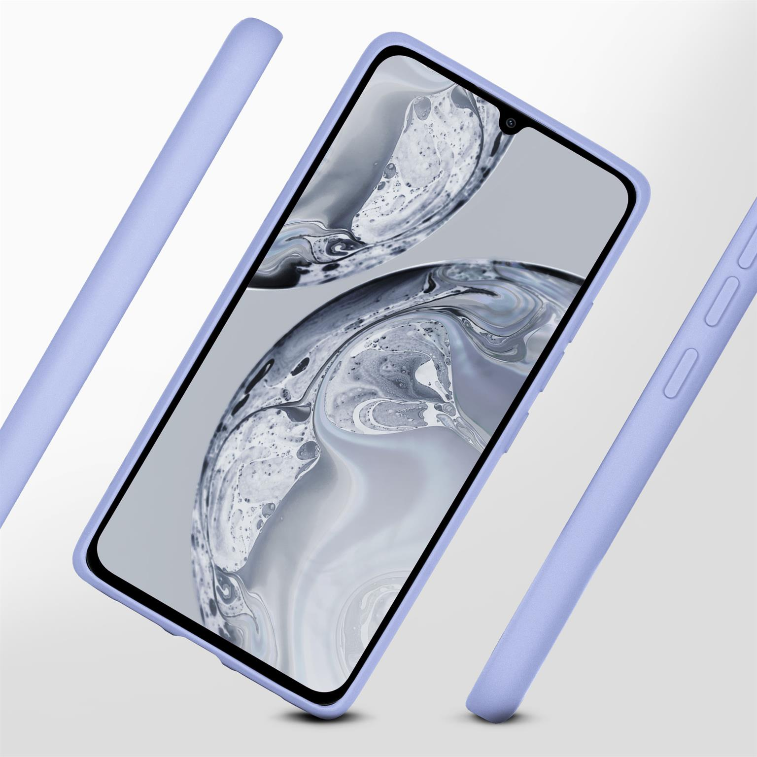 Eine blaue Handyhülle auf einem Telefon. Die Hülle ist blau, mit zwei weiteren blauen Elementen.