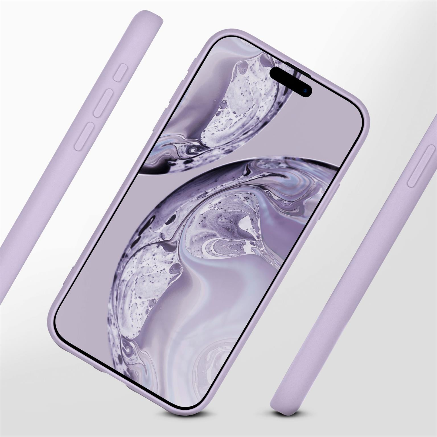 Lila Handyhülle schützt ein Handy, mit zwei zusätzlichen Hüllen.