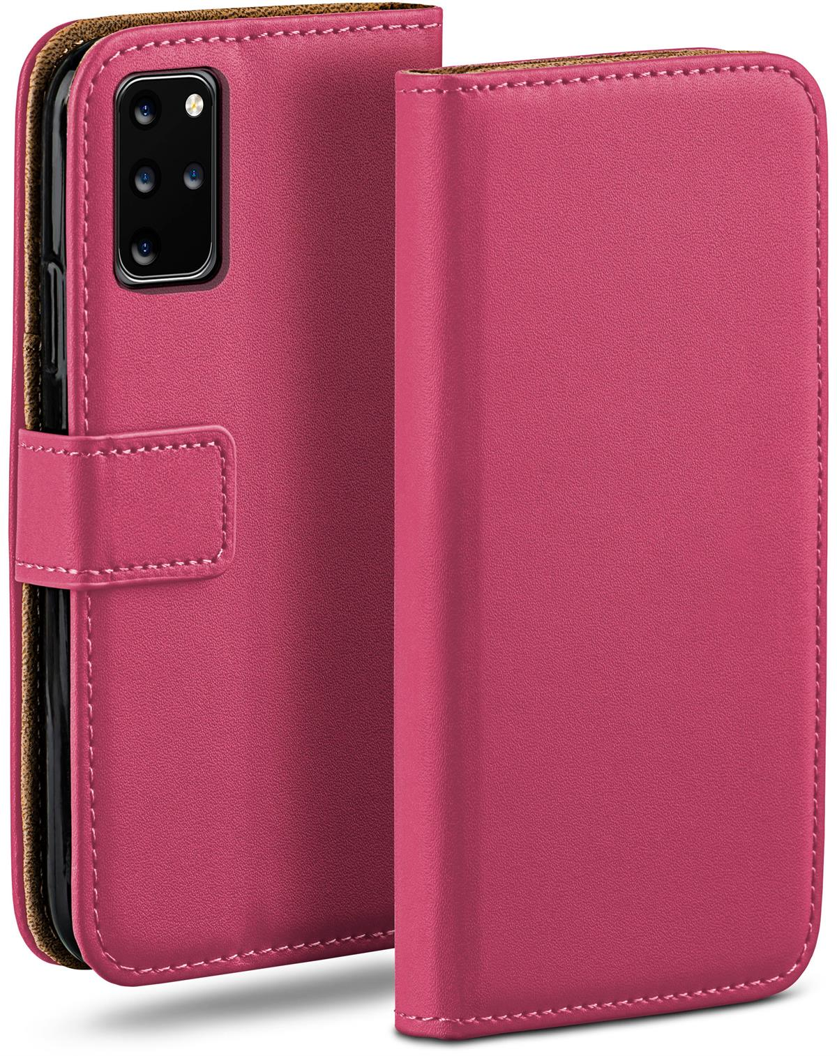Rosa Handyhülle mit geöffnetem Deckel. Telefon ist innen sichtbar. Hintergrund ist weiß.