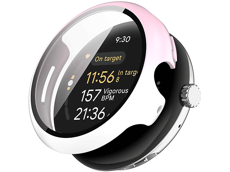 WIGENTO Kunststoff Design Hülle + H9 Hart Glas Watch Schutz Hülle (für Google Pixel Watch 3 45mm)