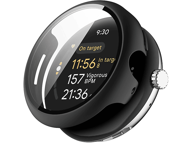 WIGENTO Kunststoff Design Hülle + H9 Hart Glas Watch Schutz Hülle (für Google Pixel Watch 3 45mm)