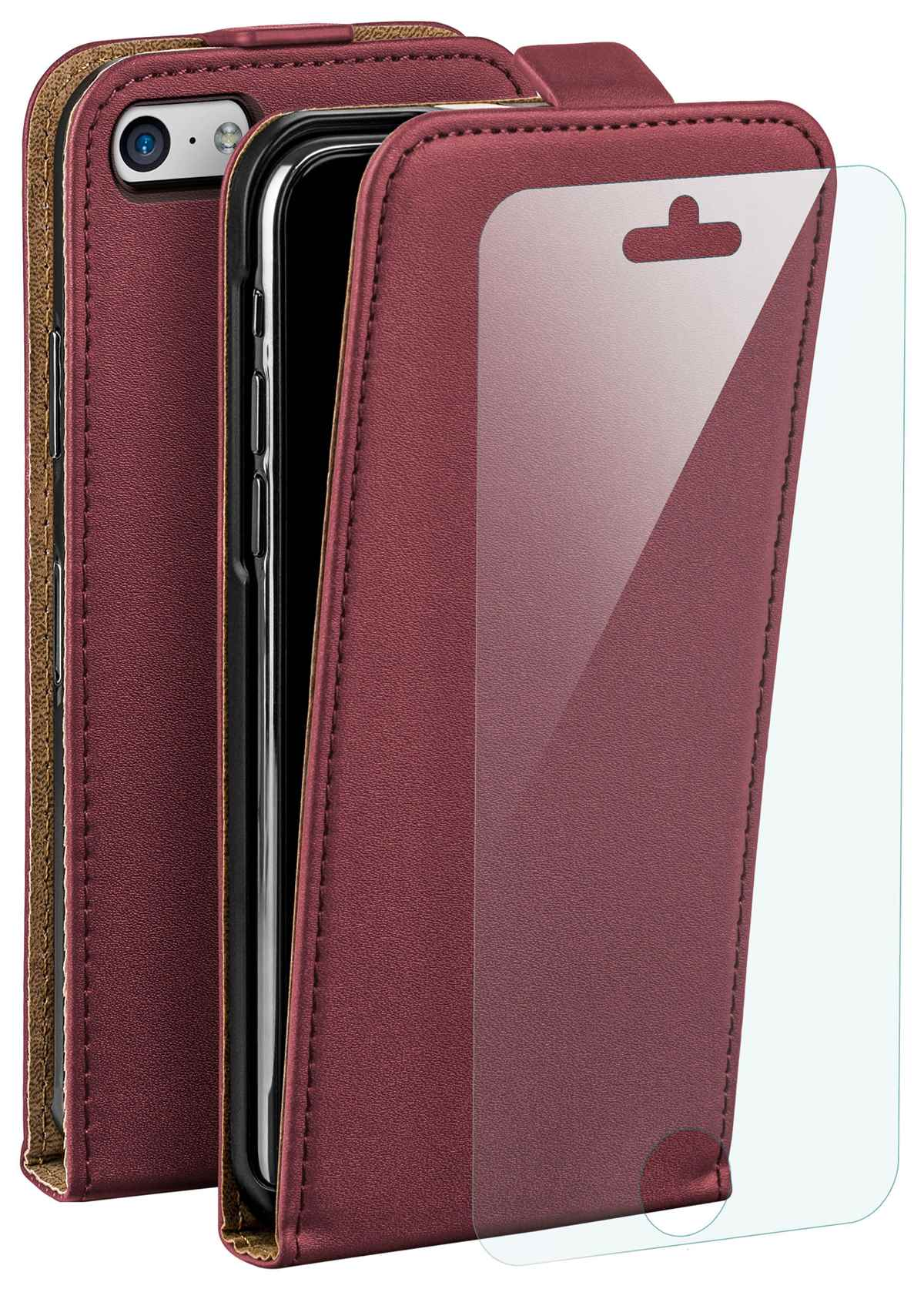 Weinrote Handyhülle mit klarer Displayschutzfolie.
